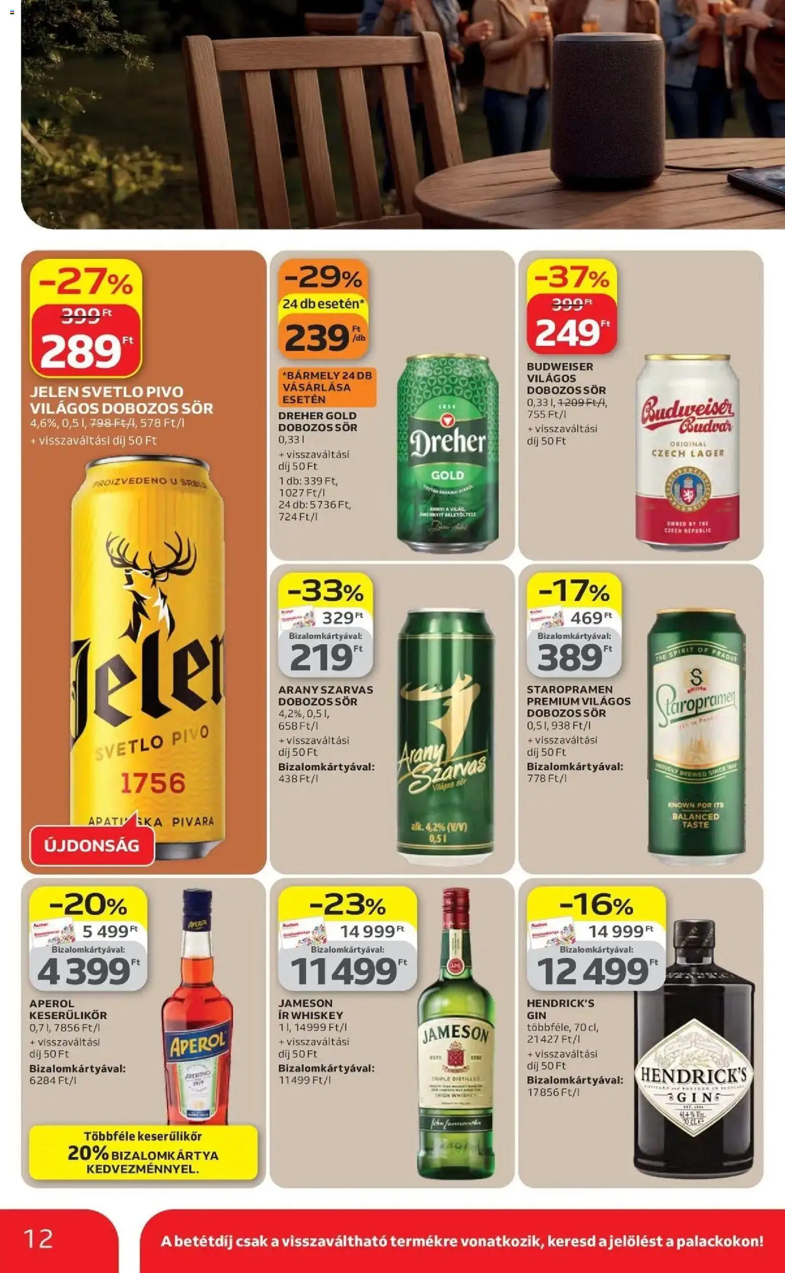 Auchan akciós ujság - amely érvényes a következő dátumtól: 16.04.2026 | Oldal: 12 | Termékek: Whiskey, Budweiser, Dobozos sör, Sör