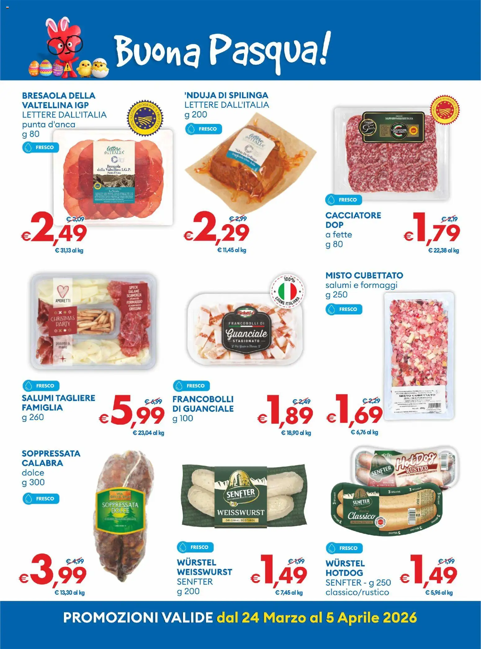 Volantino MD Discount del 24.03.2026 | Pagina: 4 | Prodotti: Bresaola, Wurstel, Grissini, Guanciale