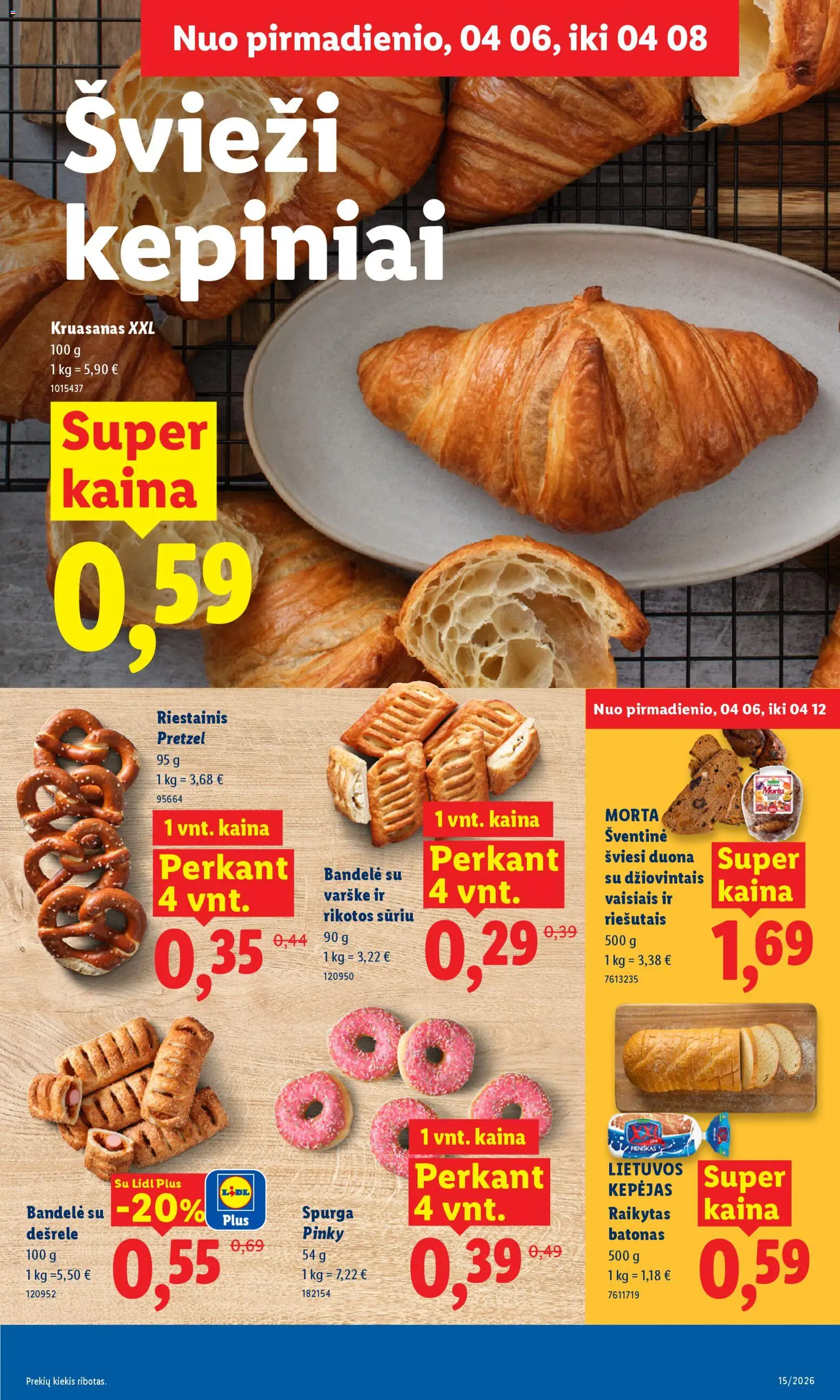 LIDL akcijos nuo 06.04.2026 | Puslapis: 5 | Prekių: Batonas, Spurga, Bandelė, Duona
