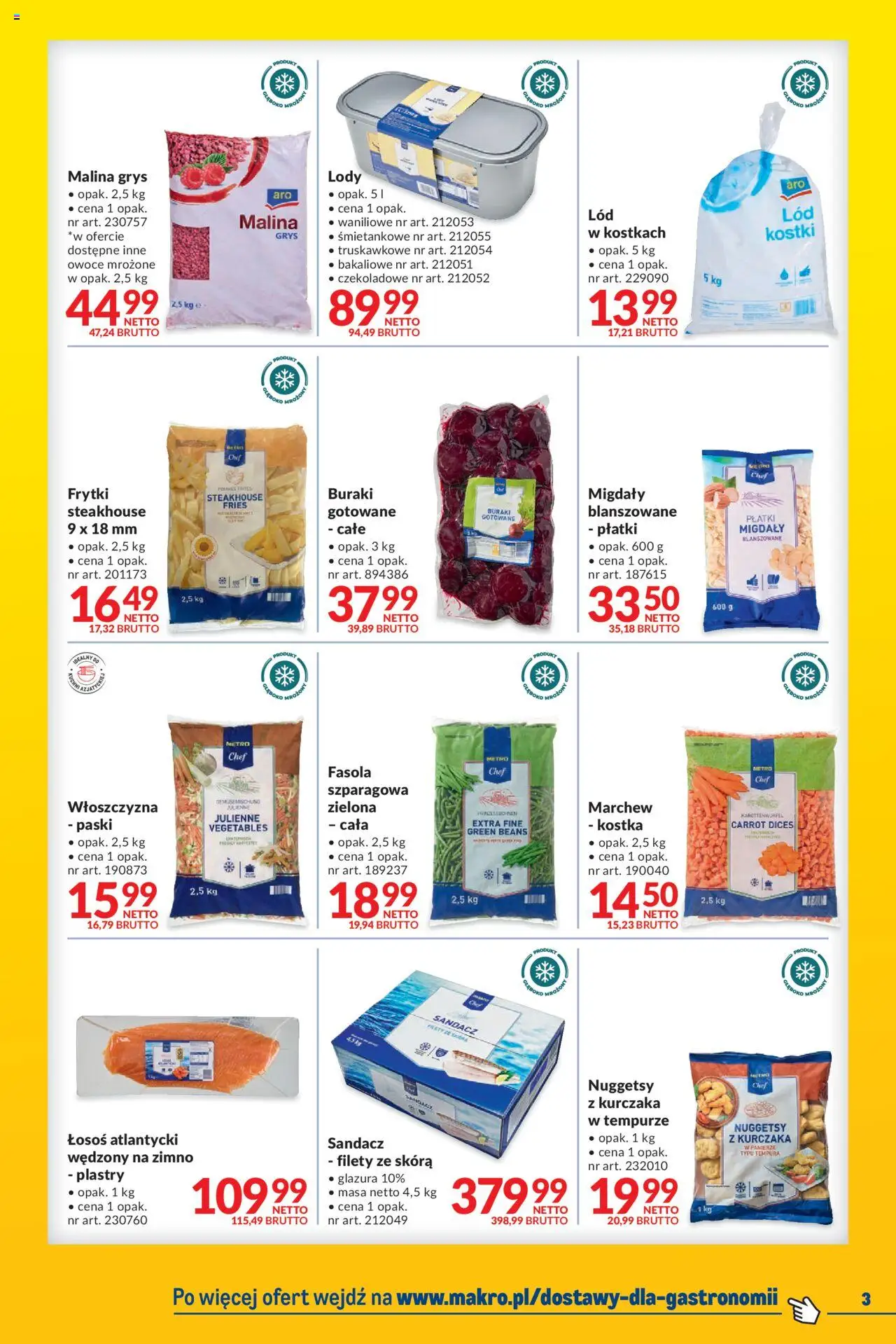 Makro Gazetka - Dostawy dla gastronomii od 05.08.2025 | Strona: 3 | Produkty: Buraki, Łosoś, Frytki, Lody