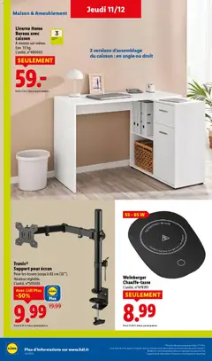 LIDL - Prévisualisation de Livarno Home Bureau avec caisson, À monter soi-même. Env. 33 kg. L'unité. n°480603 valide à partir de 11.12.2025 | Page: 52 | Produits: Bureau