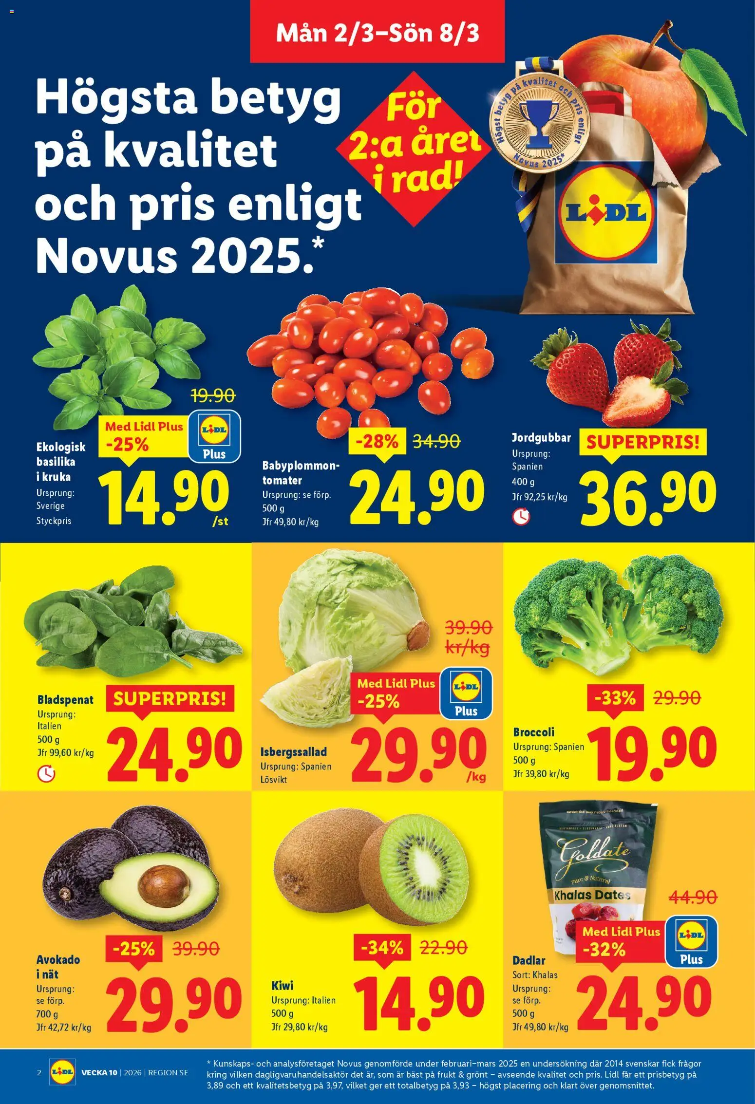 Lidl reklamblad aktuell från 02.03.2026 | Sida: 2 | Produkter: Isbergssallad, Tomater, Kiwi, Basilika