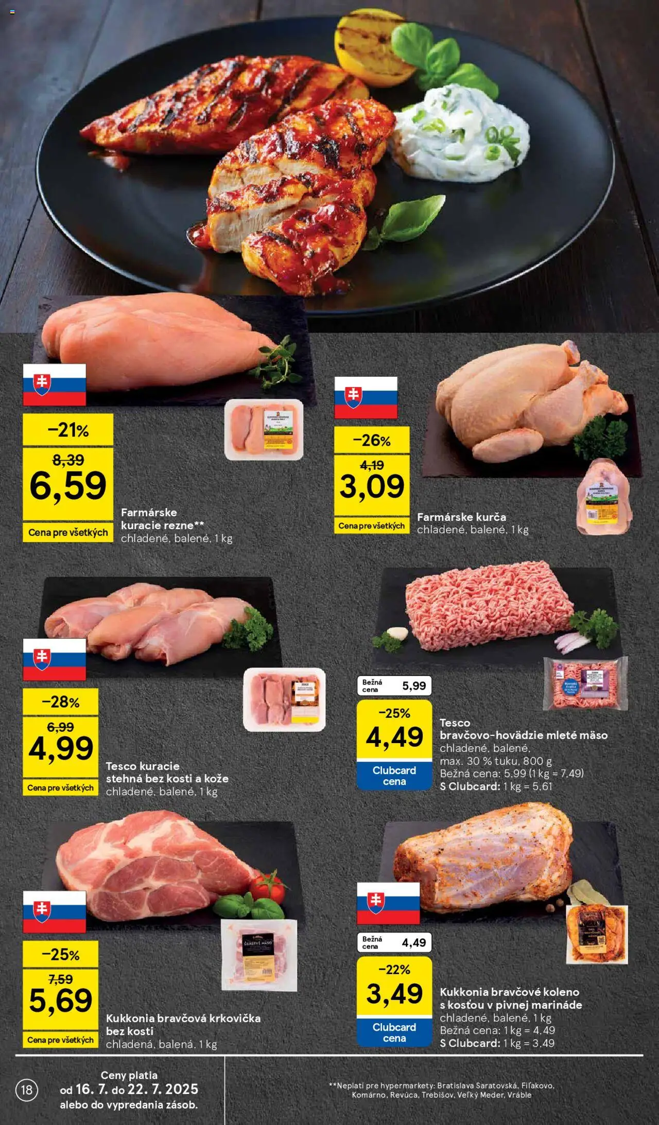 Tesco Hypermarket - leták │ platný od 16.07.2025 | Strana: 18 | Produkty: Bravčové koleno, Kuracie rezne, Mleté mäso, Kurča