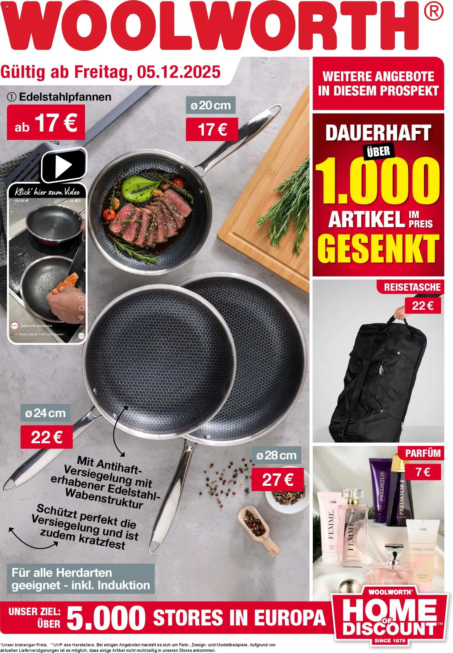 Woolworth Flugblatt gültig ab 05.12.2025 | Seite: 1 | Produkte: Reisetasche, Video, Parfüm