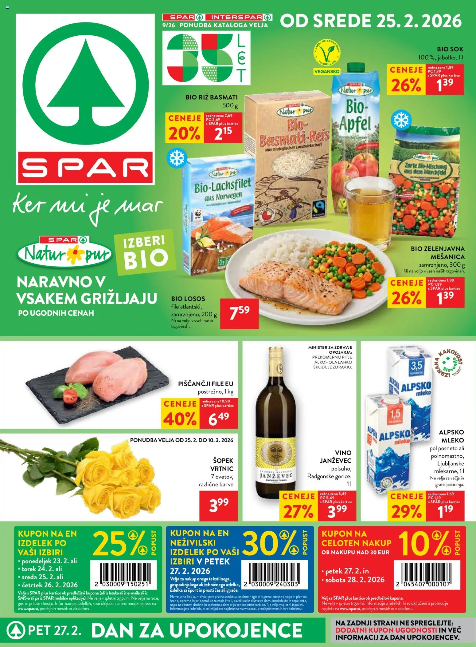 Novi Spar katalog ponudbe – veljaven od 25.02.2026 | Stran: 1 | Izdelki: Šopek, Mleko, Sok, Riz