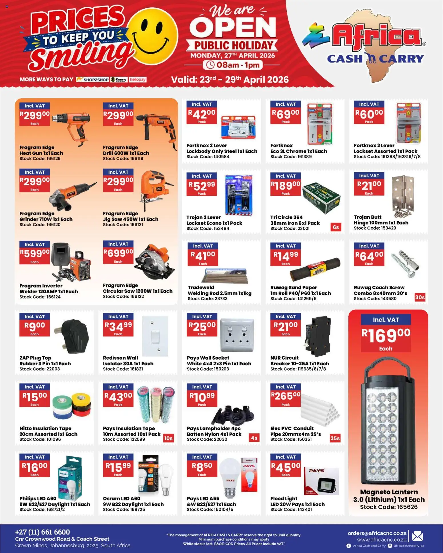New Africa Cash & Carry catalogue – valid from 23.04.2026 | Page: 23 | Products: Grinder, Socket, Light, Pipe