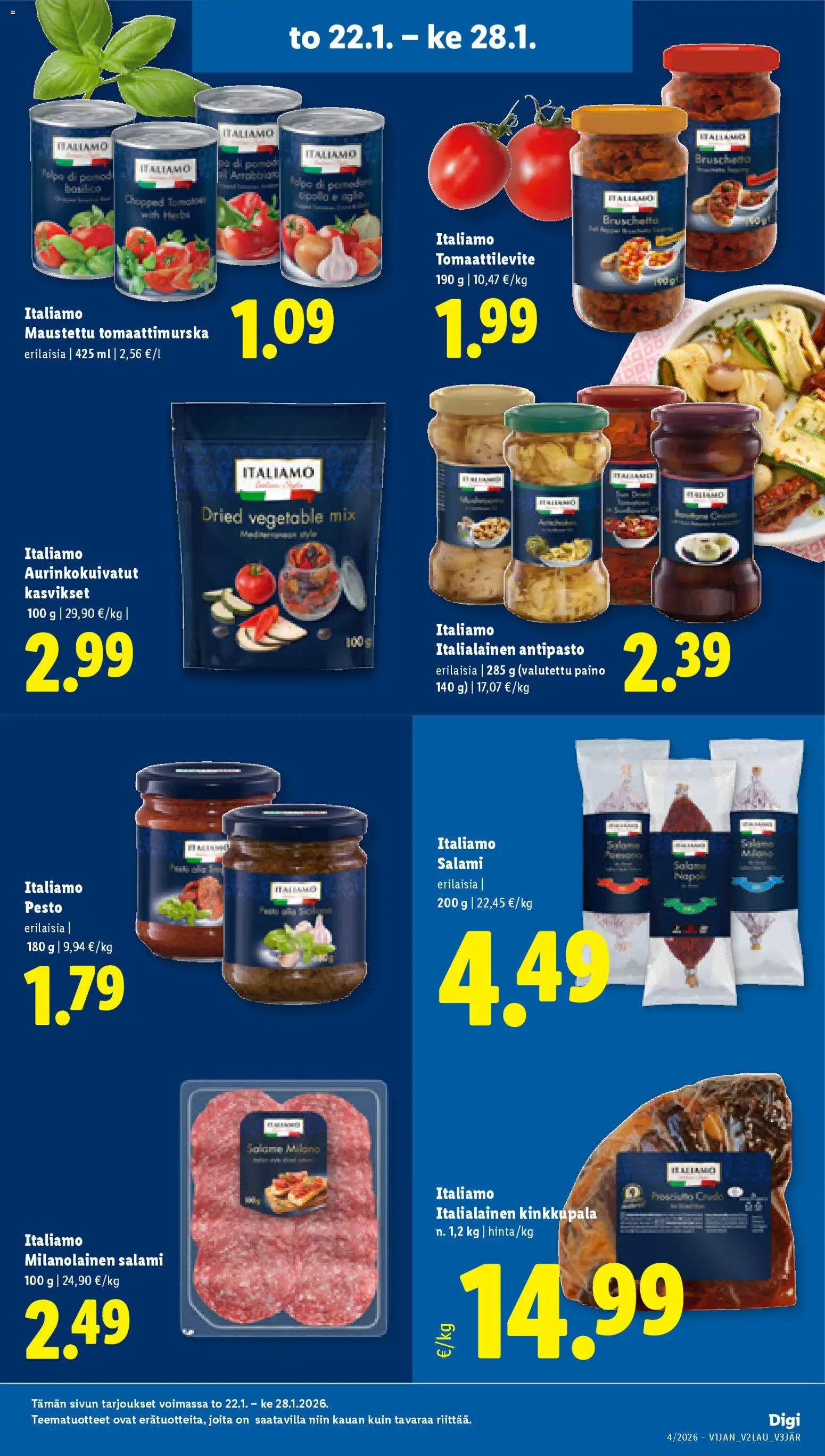Lidl tarjoukset – voimassa 22.01.2026 alkaen | Sivu: 11 | Tuotteet: Salami, Pesto