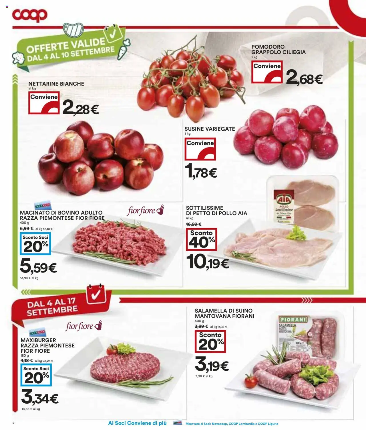 Volantino COOP del 04.09.2025 | Pagina: 2 | Prodotti: Pollo, Suino, Pomodoro, Susine
