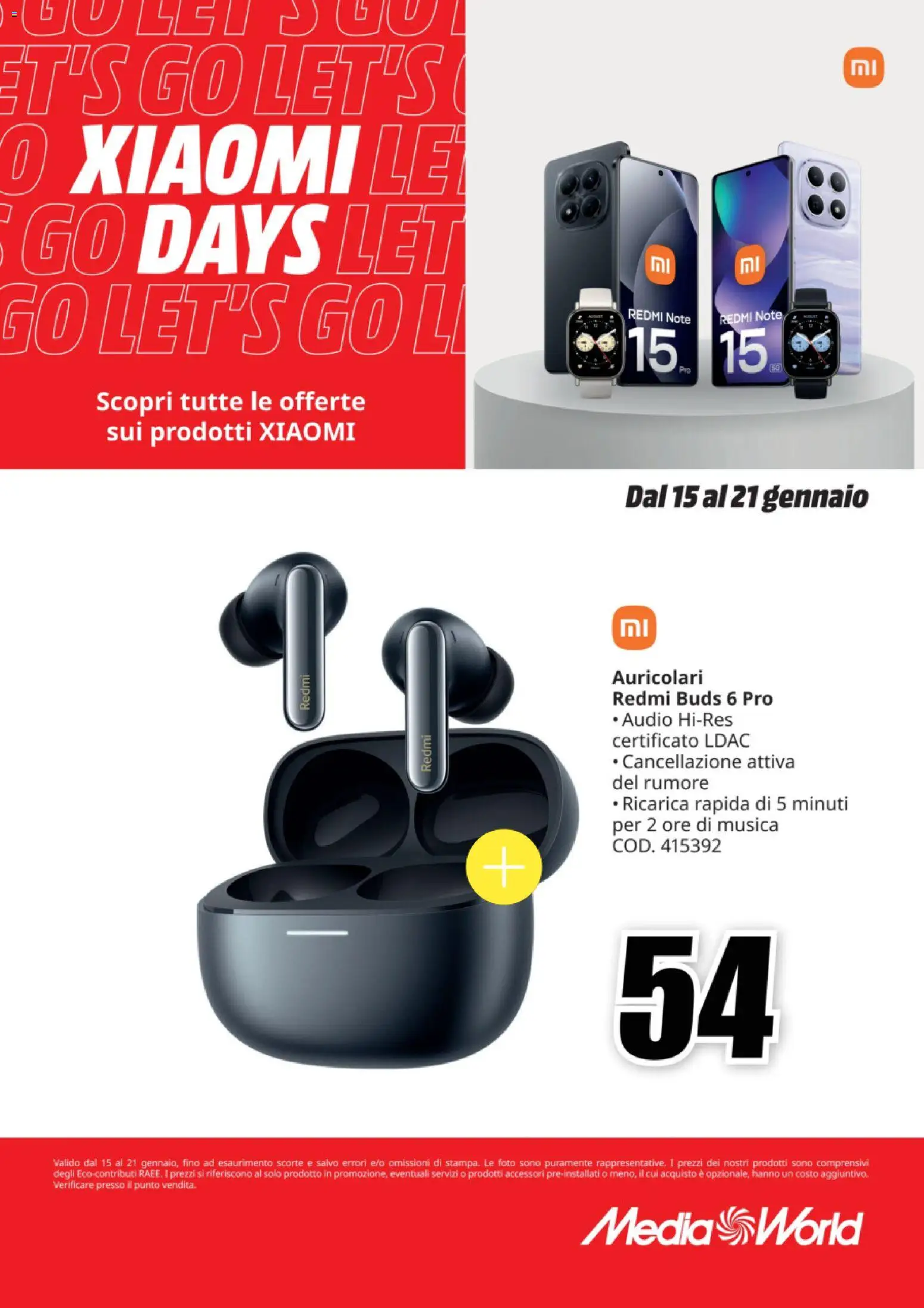 Volantino Media World del 15.01.2026 | Pagina: 7 | Prodotti: Auricolari, Xiaomi, Audio