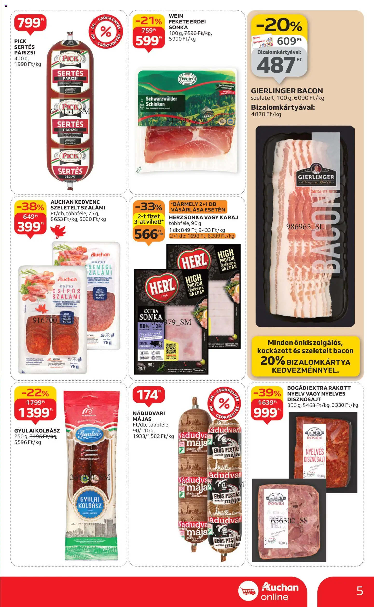 Auchan akciós ujság - amely érvényes a következő dátumtól: 02.01.2026 | Oldal: 5 | Termékek: Kolbász, Pick, Protein, Párizsi