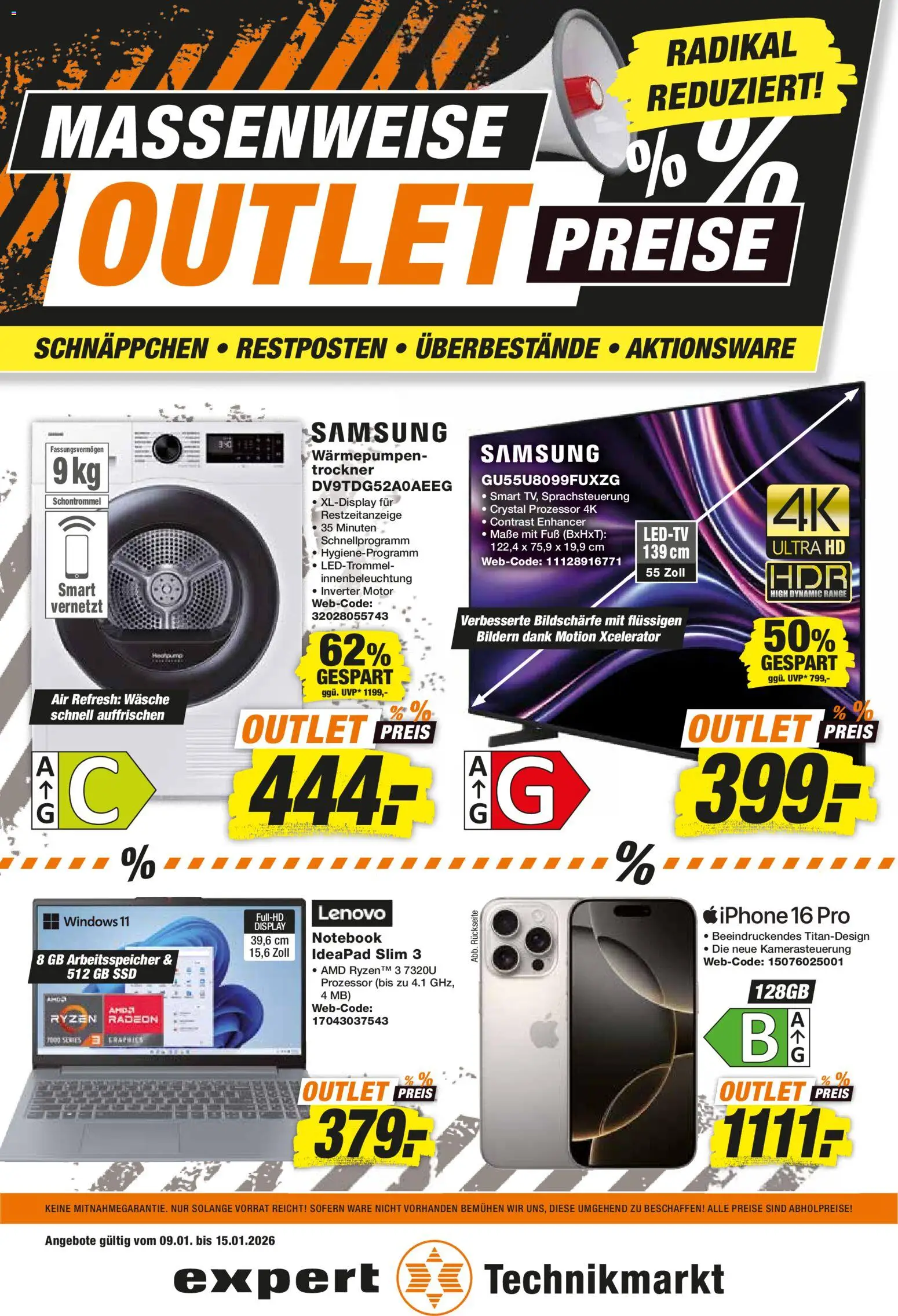 Expert Prospekt 	 – gültig ab 09.01.2026 | Seite: 1 | Produkte: Lenovo, Trockner, Samsung, Iphone