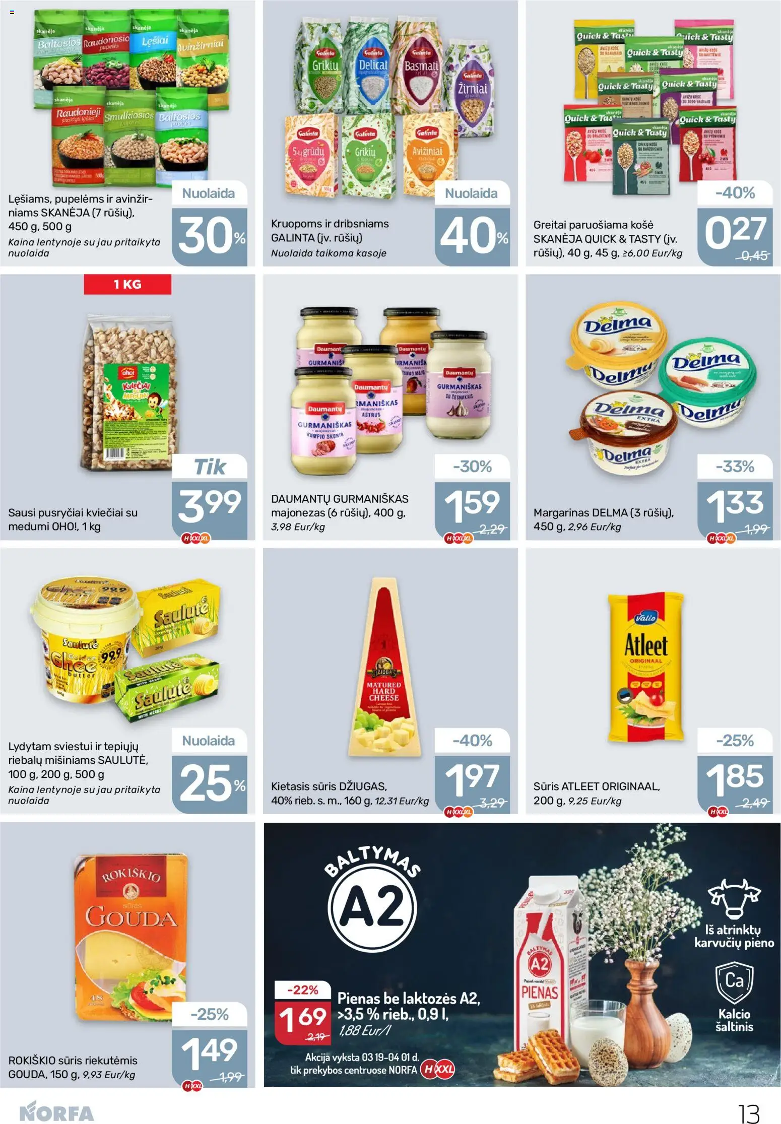 NORFA akcijos nuo 19.03.2026 | Puslapis: 13 | Prekių: Košė, Margarinas, Pupelės, Sūris