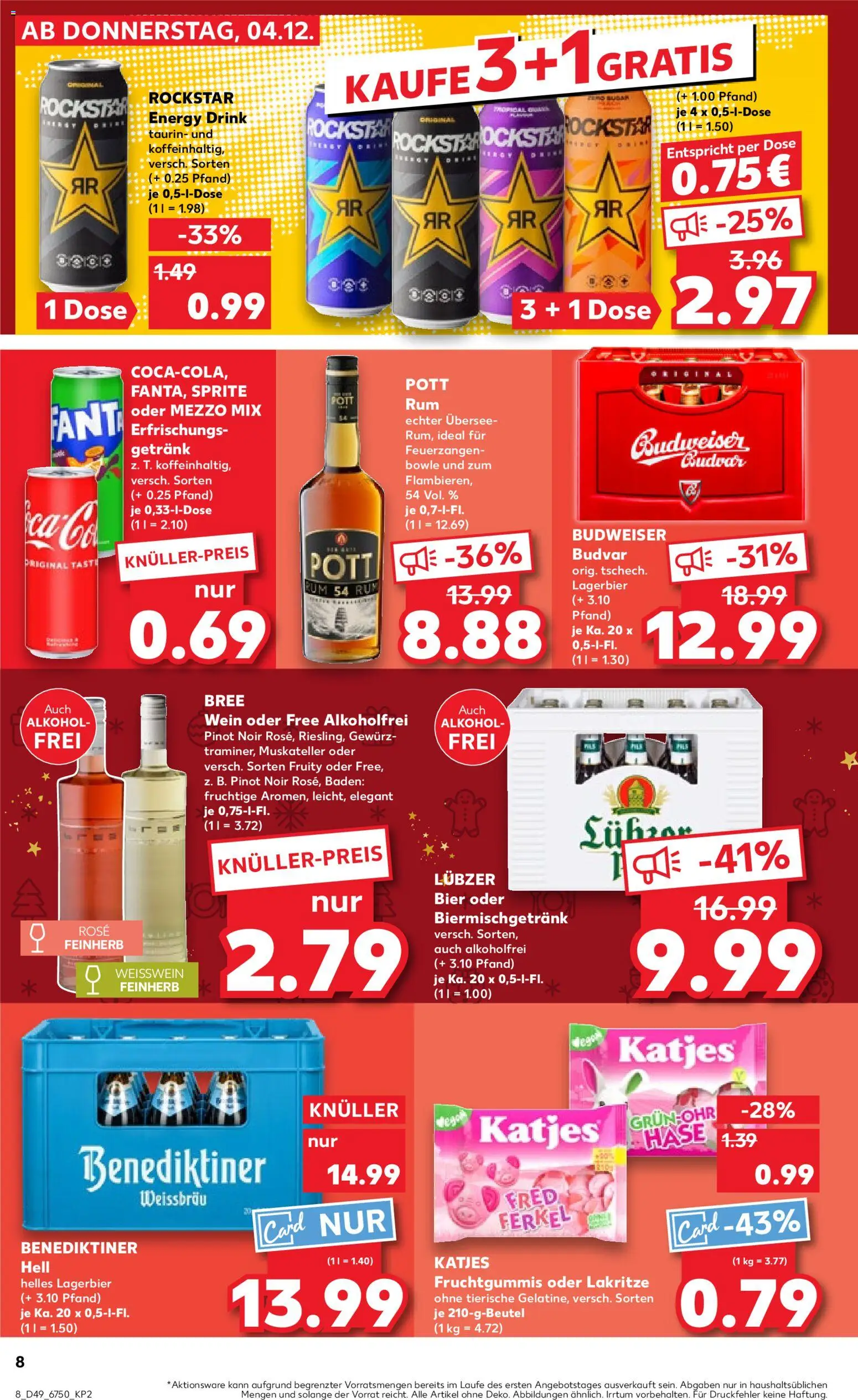 Kaufland Prospekt 	 – gültig ab 04.12.2025 | Seite: 8 | Produkte: Rockstar energy, Energy, Rockstar, Benediktiner hell