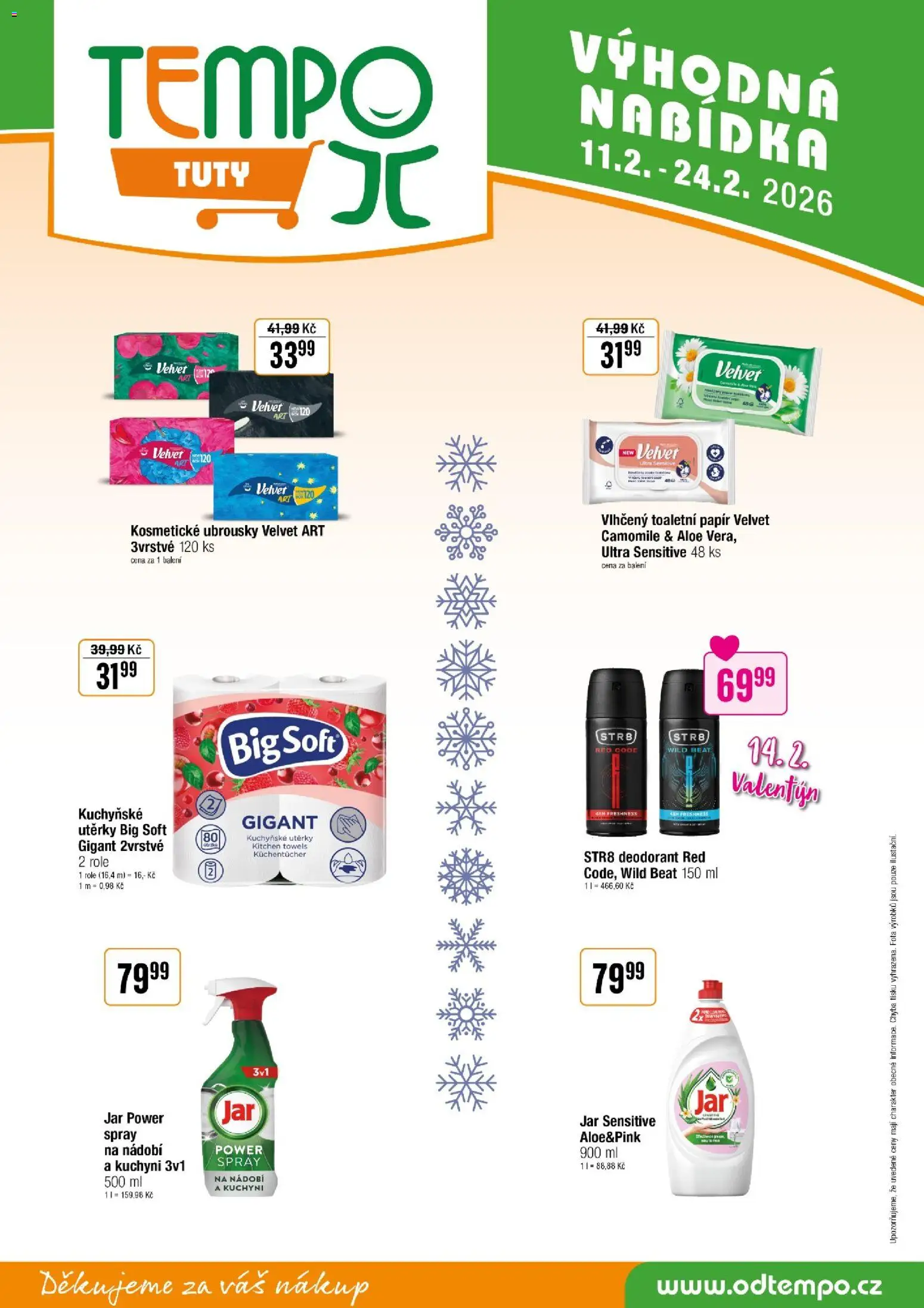 Tempo leták - Tuty od 11.02.2026 | Strana: 14 | Produkty: Deodorant, Nádobí, Kuchyňské utěrky, Jar