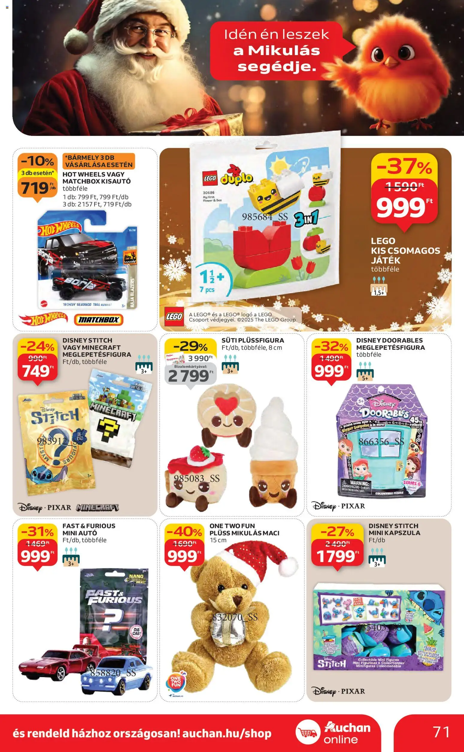 Auchan akciós ujság - amely érvényes a következő dátumtól: 27.11.2025 | Oldal: 71 | Termékek: Duplo, Játék, Plüss