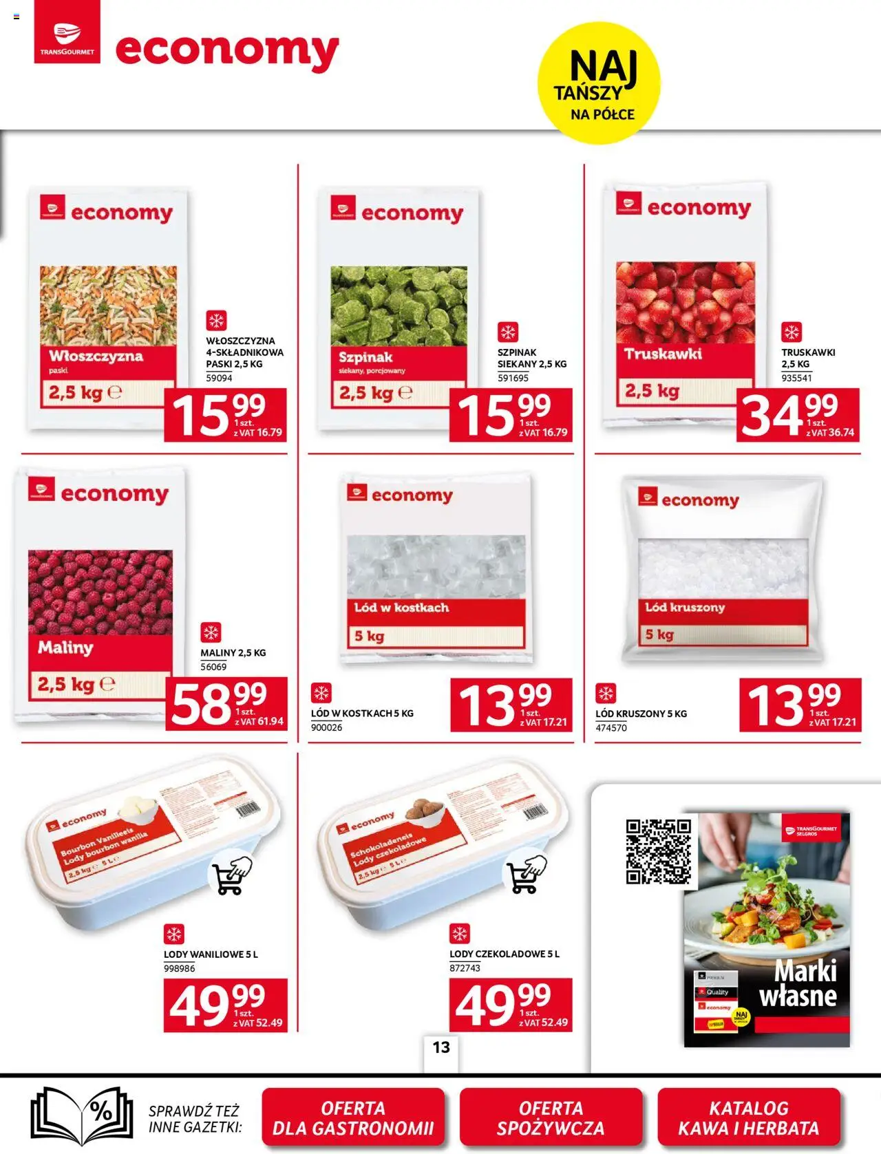 Selgros cash&carry Gazetka - Poznań oferta dla gastronomii od 09.10.2025 | Strona: 13 | Produkty: Szpinak, Kawa, Lody waniliowe, Truskawki