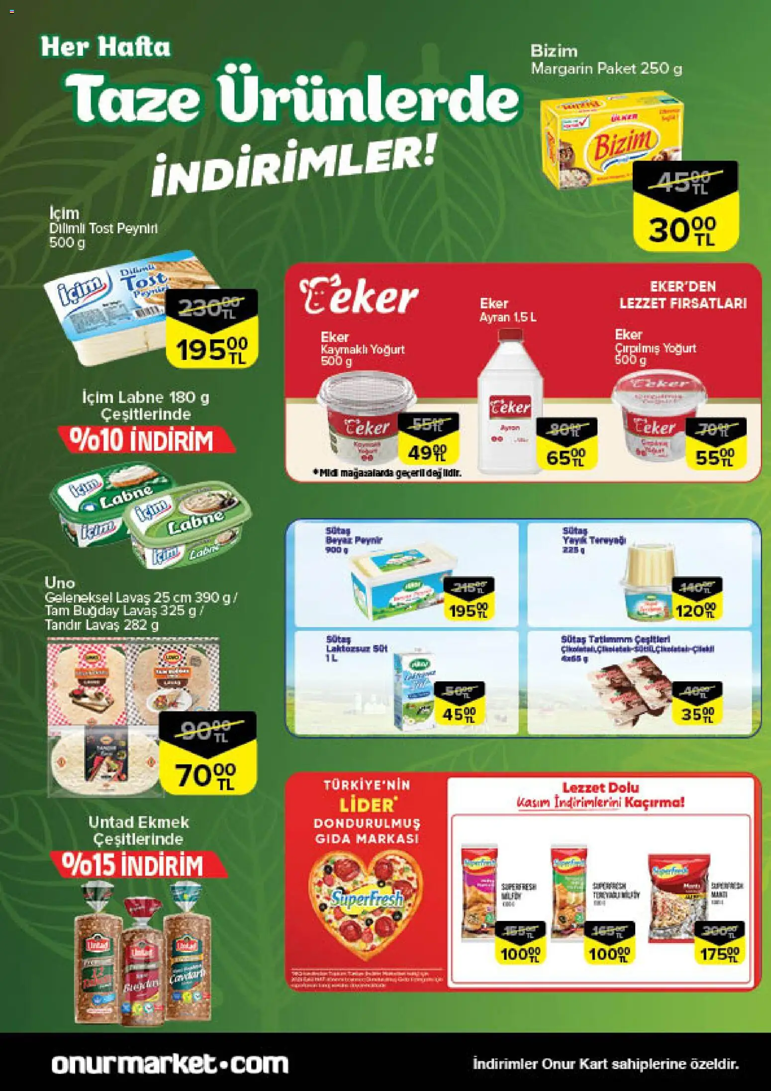 Onur Market Black Friday - 20.11.2025 tarihinden itibaren geçerlidir | Sayfa: 3 | Ürünler: Tereyağı, Peynir, Yoğurt, Ekmek