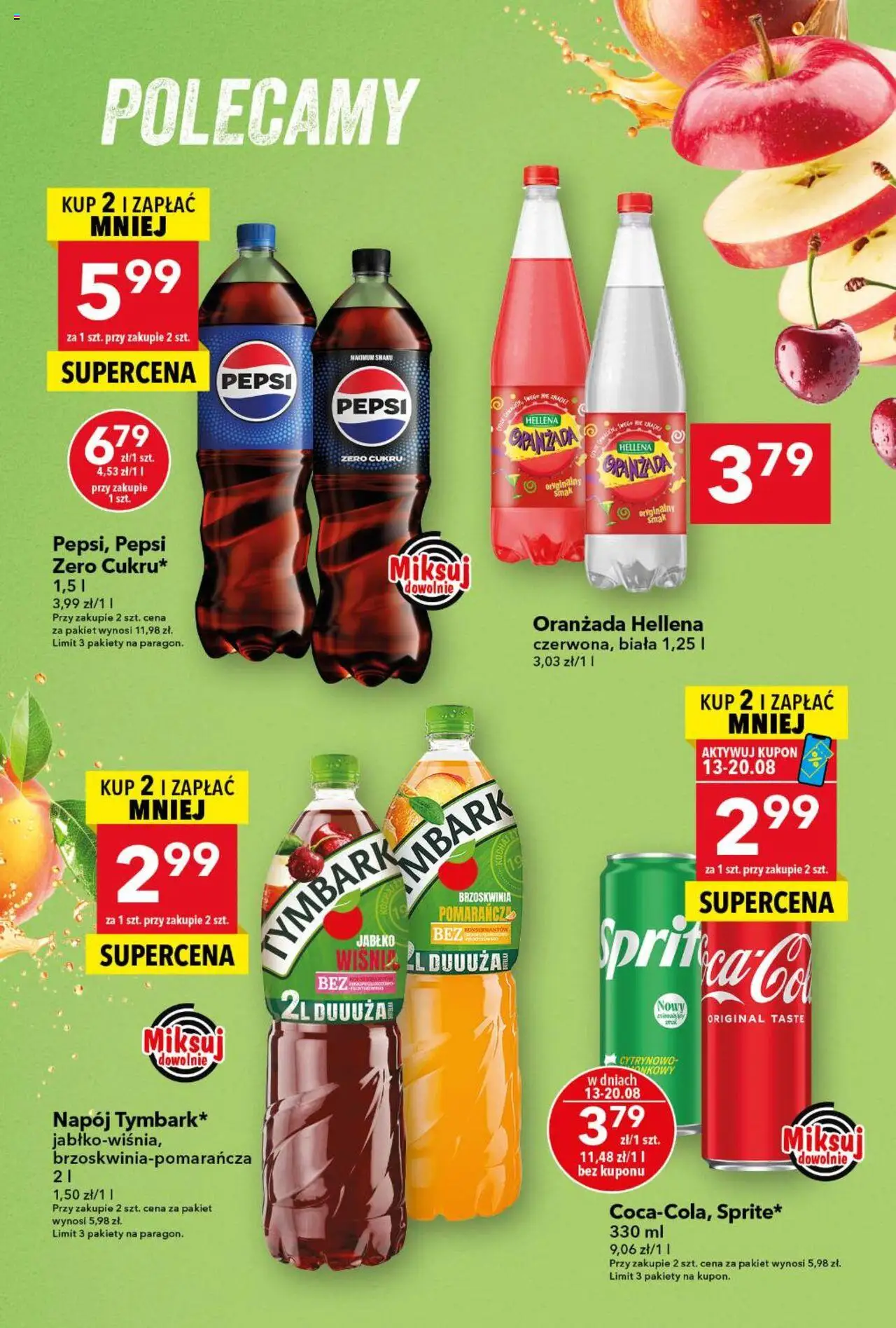 Lewiatan gazetka od 13.08.2025 | Strona: 12 | Produkty: Brzoskwinia, Pepsi, Oranżada hellena, Wiśnie