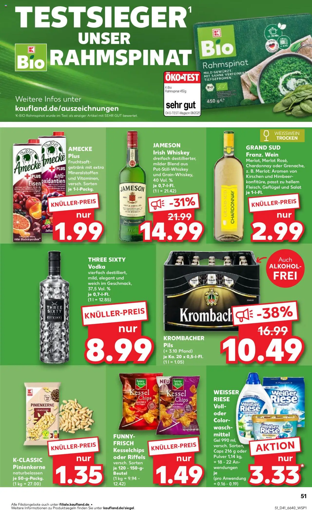 Kaufland Prospekt 	 – gültig ab 09.10.2025 | Seite: 51 | Produkte: Vodka, Fruchtsaft, Sahne, Whiskey