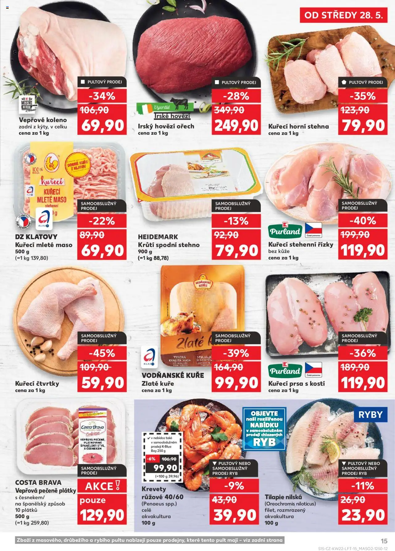 Kaufland leták - Kolín od 28.05.2025 | Strana: 15 | Produkty: Vepřové koleno, Vepřová pečeně, Tilapie, Krevety