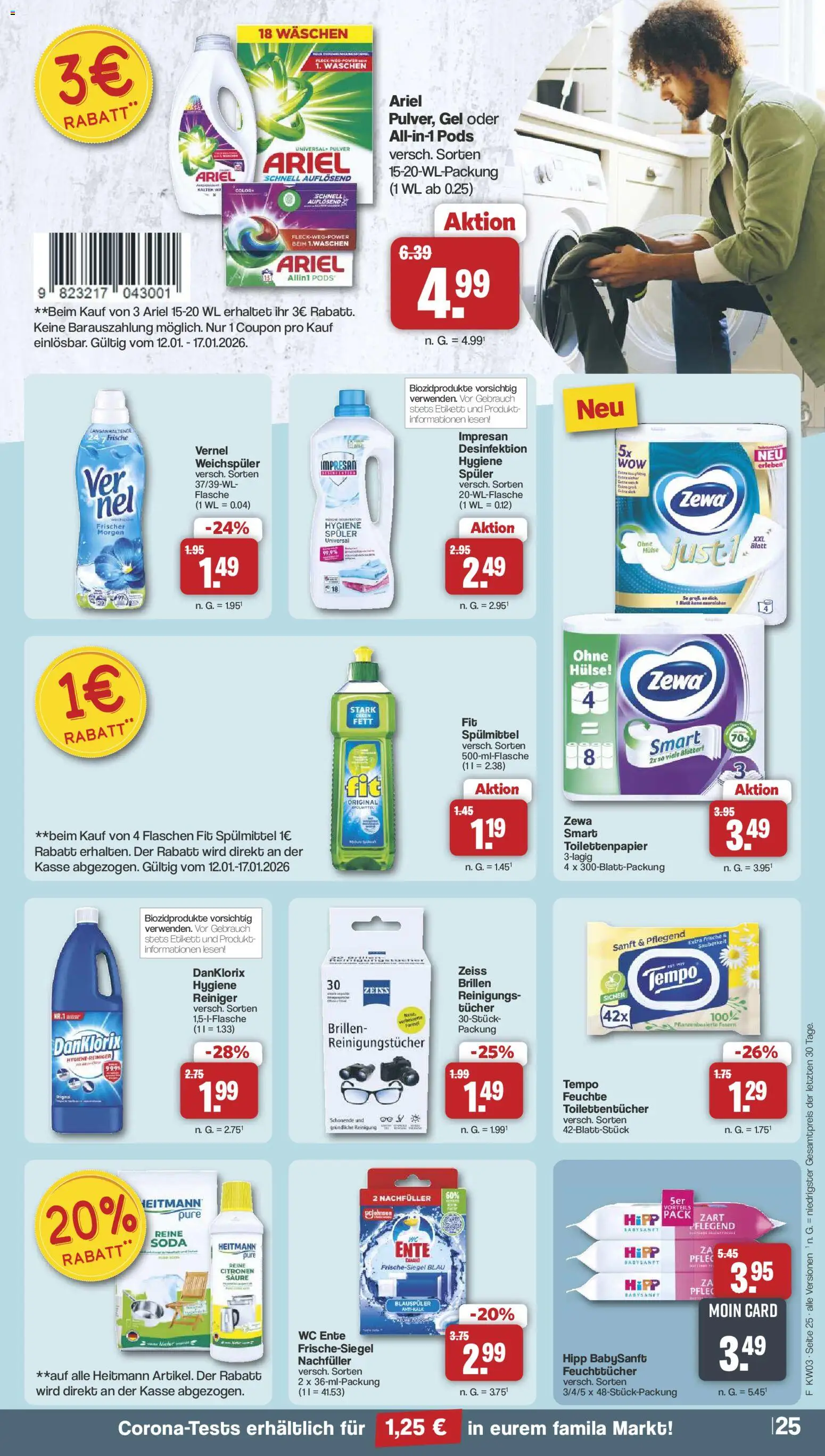 Famila Nordwest Prospekt 	 – gültig ab 12.01.2026 | Seite: 25 | Produkte: Zewa, Weichspüler, Tempo, Vernel