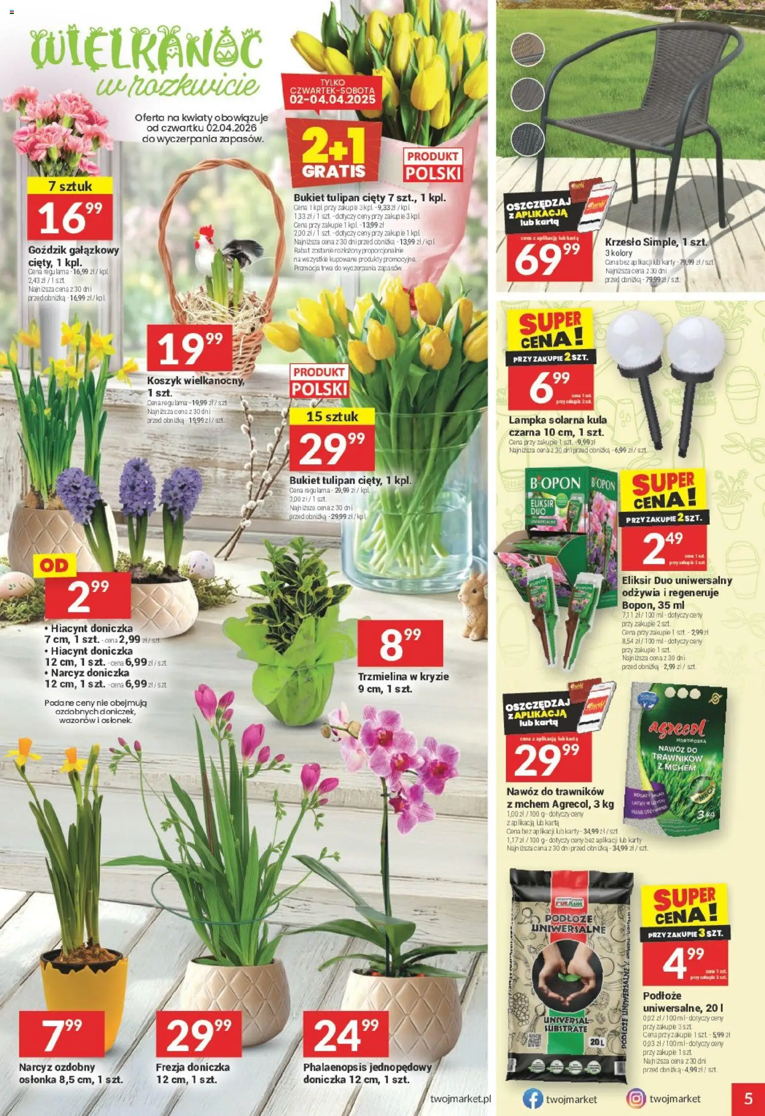 Twój Market gazetka od 01.04.2026 | Strona: 5 | Produkty: Karta, Goździk, Doniczka, Kwiaty