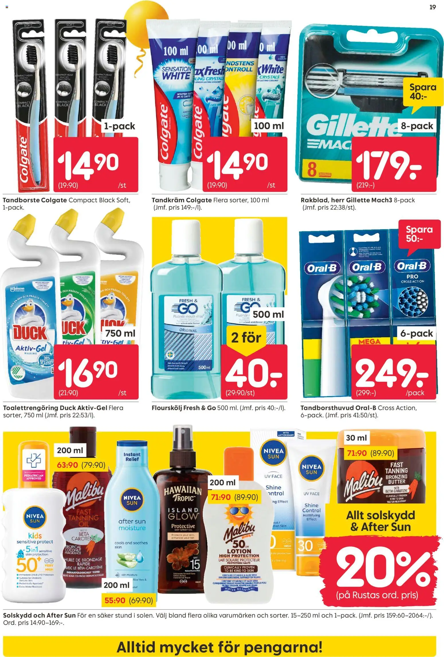 Rusta reklamblad aktuell från 13.04.2026 | Sida: 19 | Produkter: Tandkräm, Tandborste, After sun