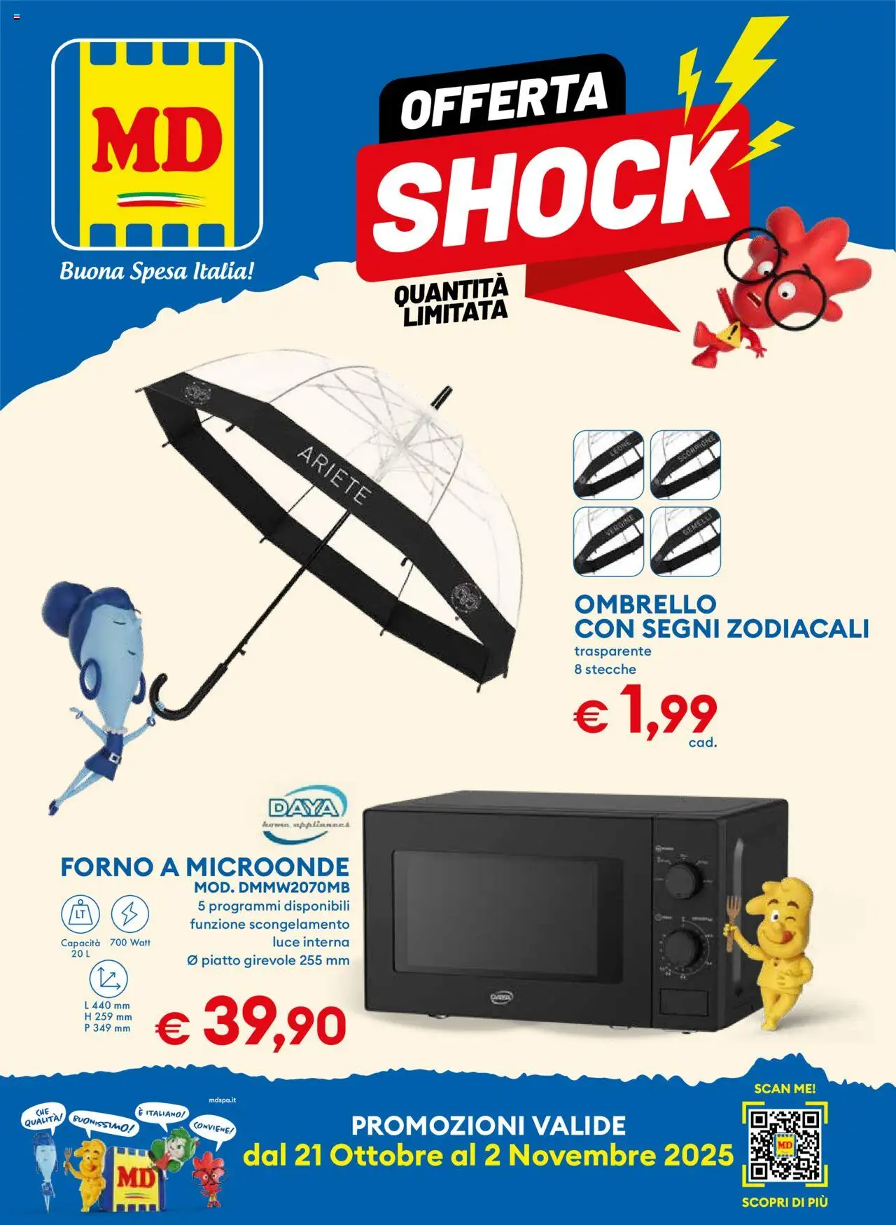 Volantino MD Discount del 21.10.2025 | Pagina: 1 | Prodotti: Microonde, Forno a microonde, Piatto, Forno