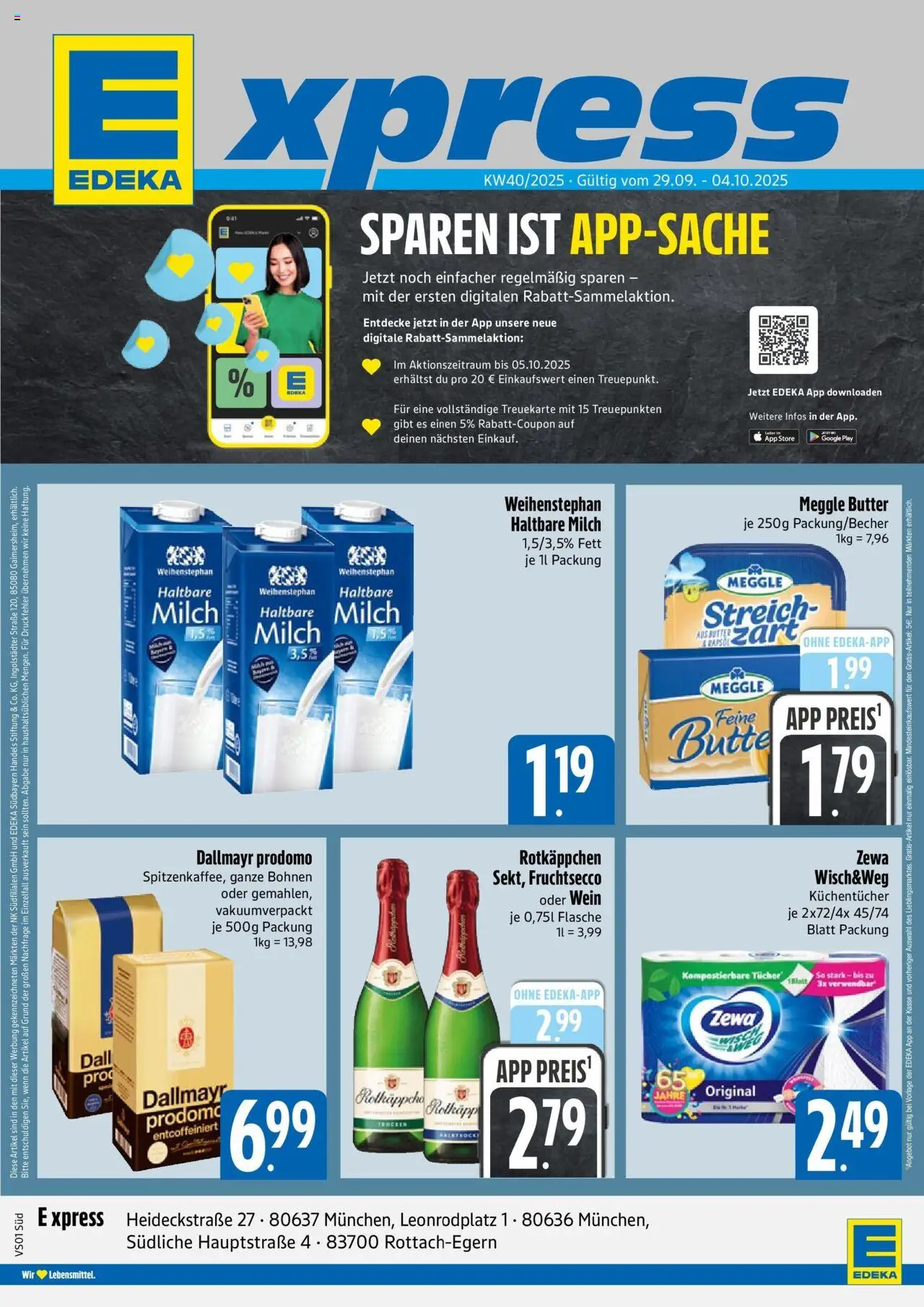 Edeka prospekt München	 – gültig ab 28.09.2025 | Seite: 1 | Produkte: Milch, Butter, Zewa, Meggle butter