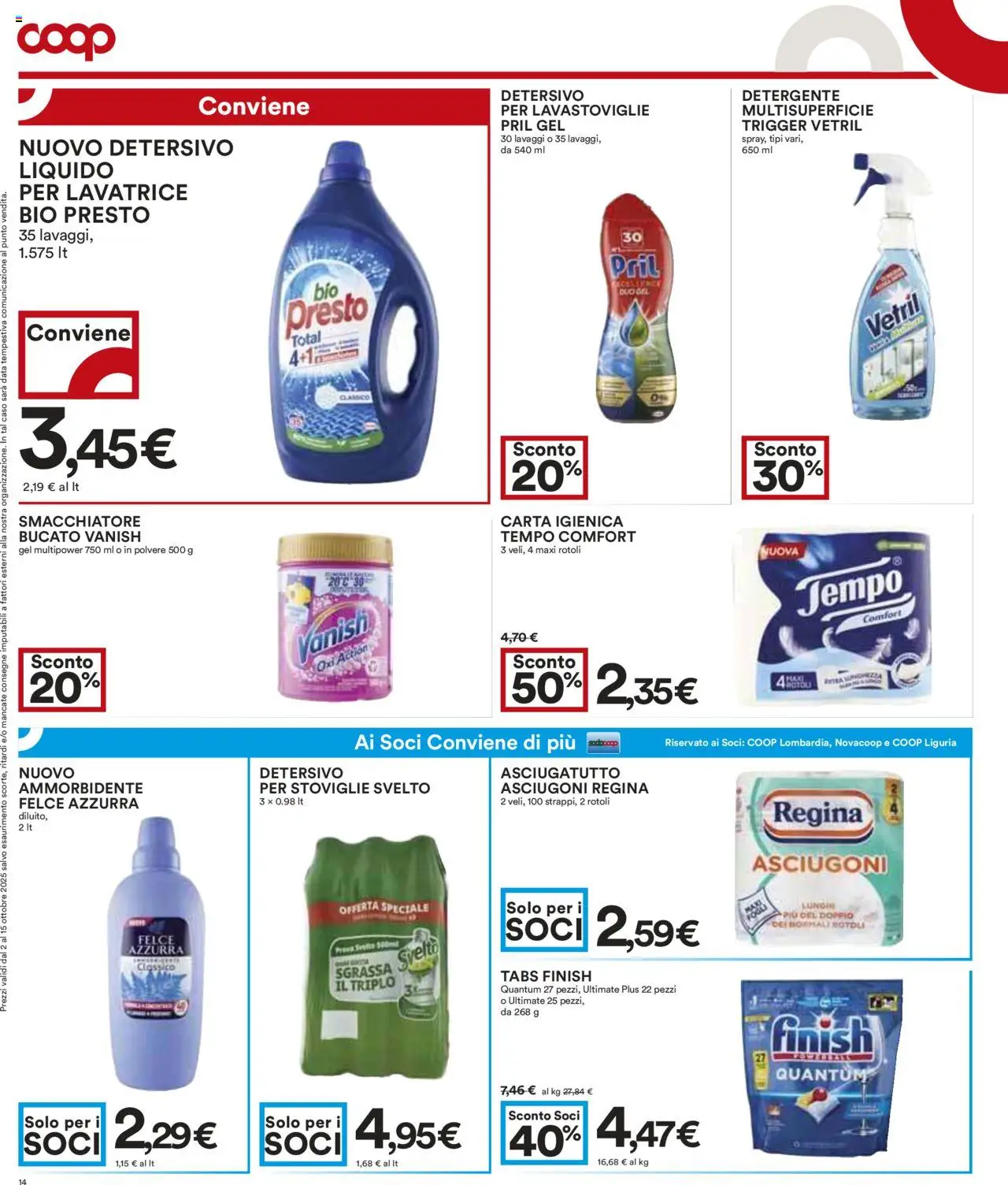 Volantino COOP del 02.10.2025 | Pagina: 14 | Prodotti: Carta igienica, Detergente, Lavatrice, Lavastoviglie