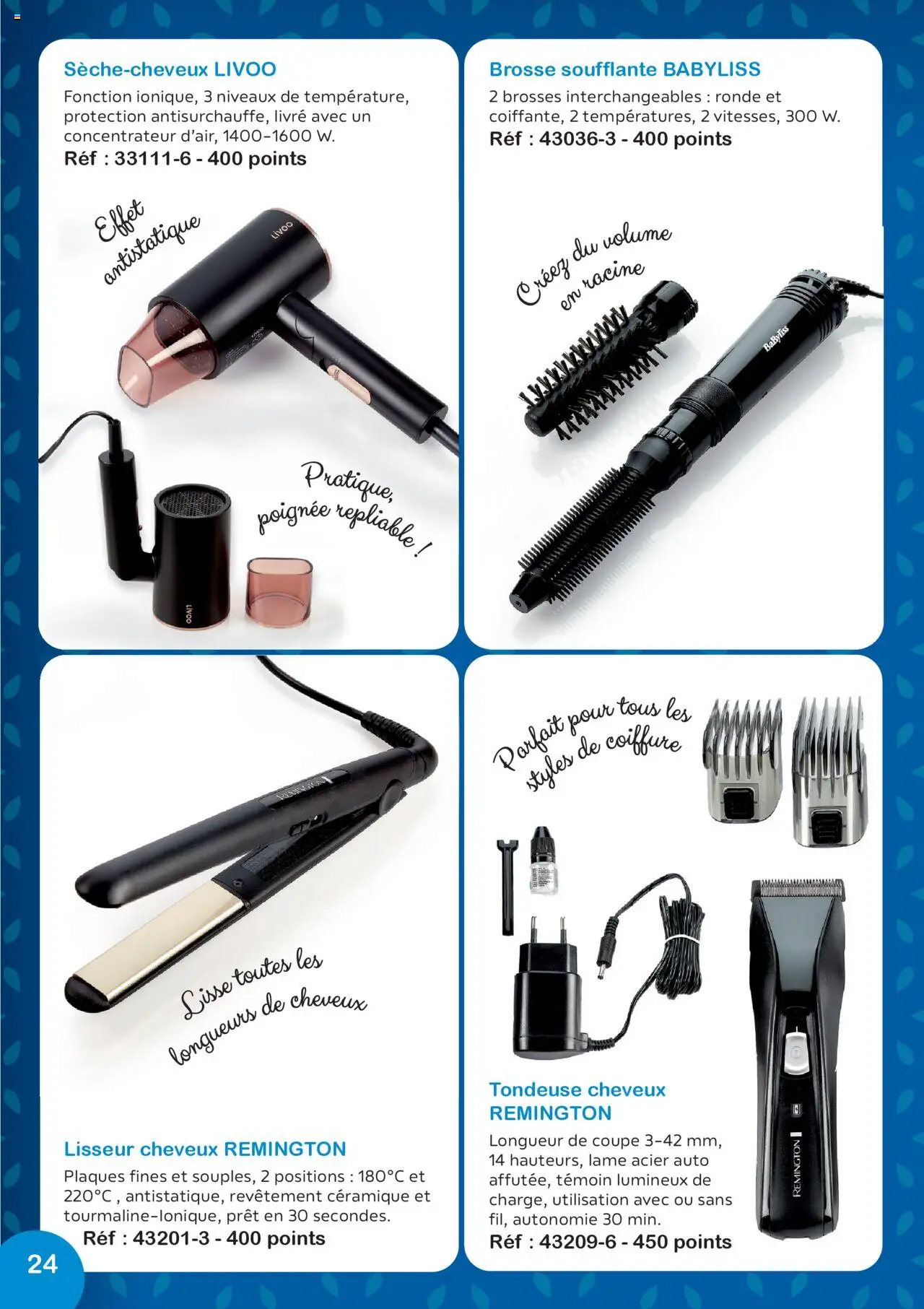 | Page: 24 | Produits: Tondeuse cheveux, Tondeuse, Lisseur, Livre