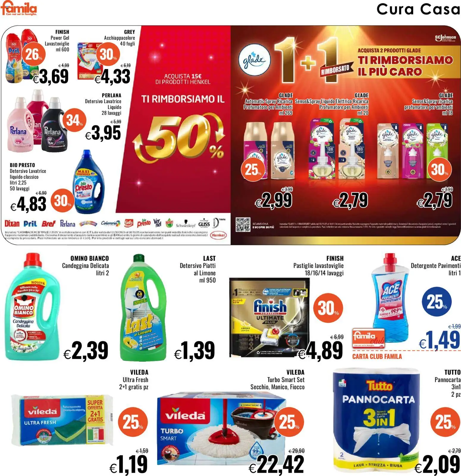 Volantino Famila del 13.11.2025 | Pagina: 24 | Prodotti: Detergente, Candeggina, Lavatrice, Fan