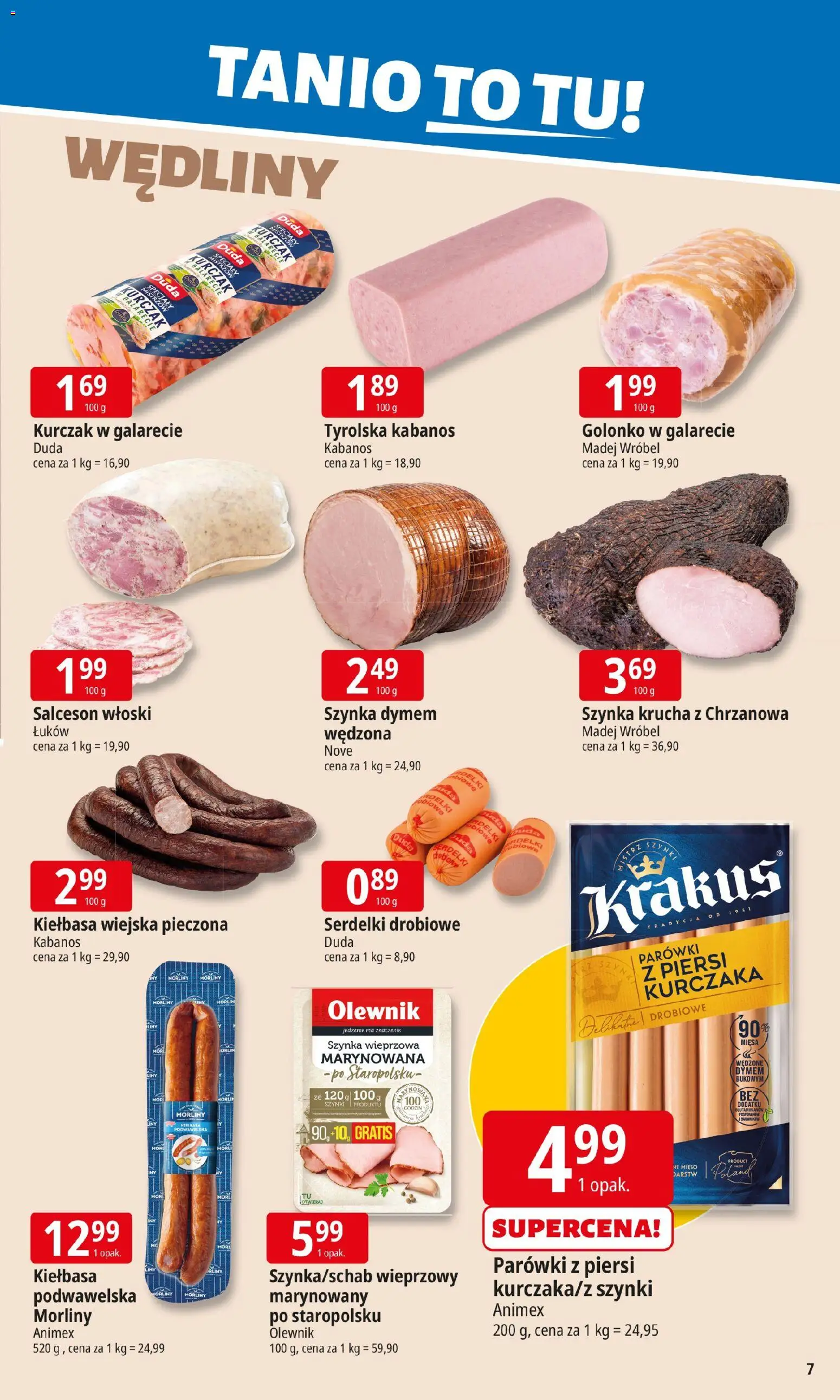 E.Leclerc Gazetka od 10.11.2025 | Strona: 7 | Produkty: Kiełbasa, Kurczak, Szynka wieprzowa, Wędliny