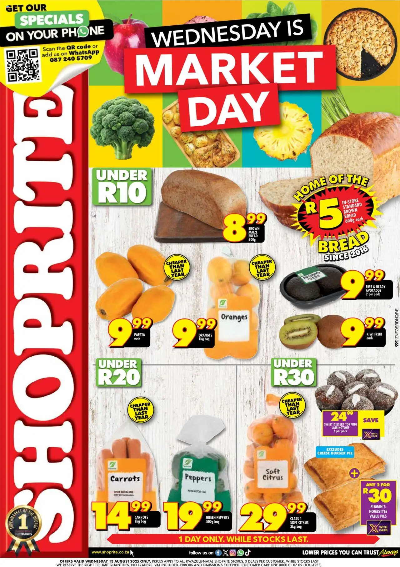 Shoprite KwaZulu-Natal - Market Day Deals │ valid from 13.08.2025 | Page: 1 | Products: Bag, Bread, Oranges, Avocados