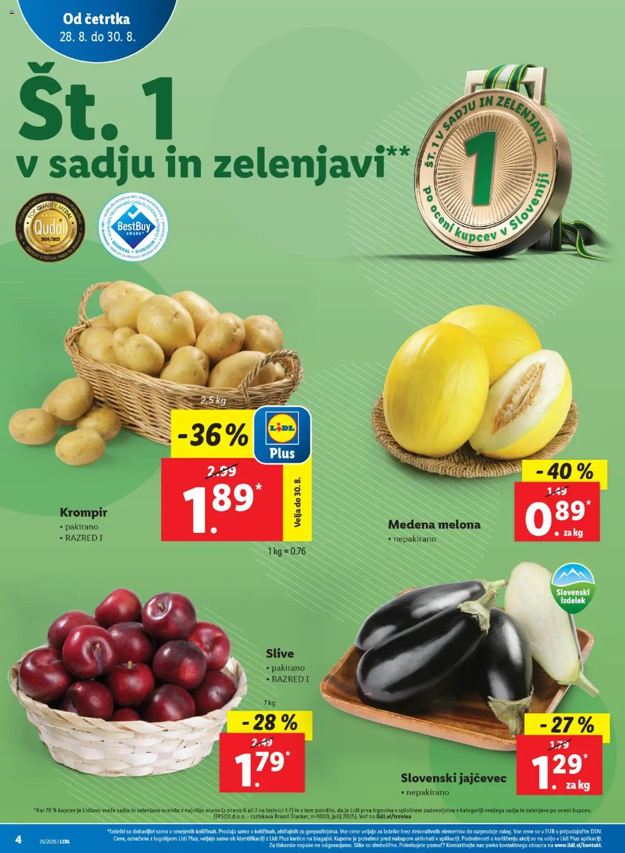 Lidl katalog │ velja od 28.08.2025 | Stran: 4 | Izdelki: Melona, Krompir, Sadje, Jajcevec
