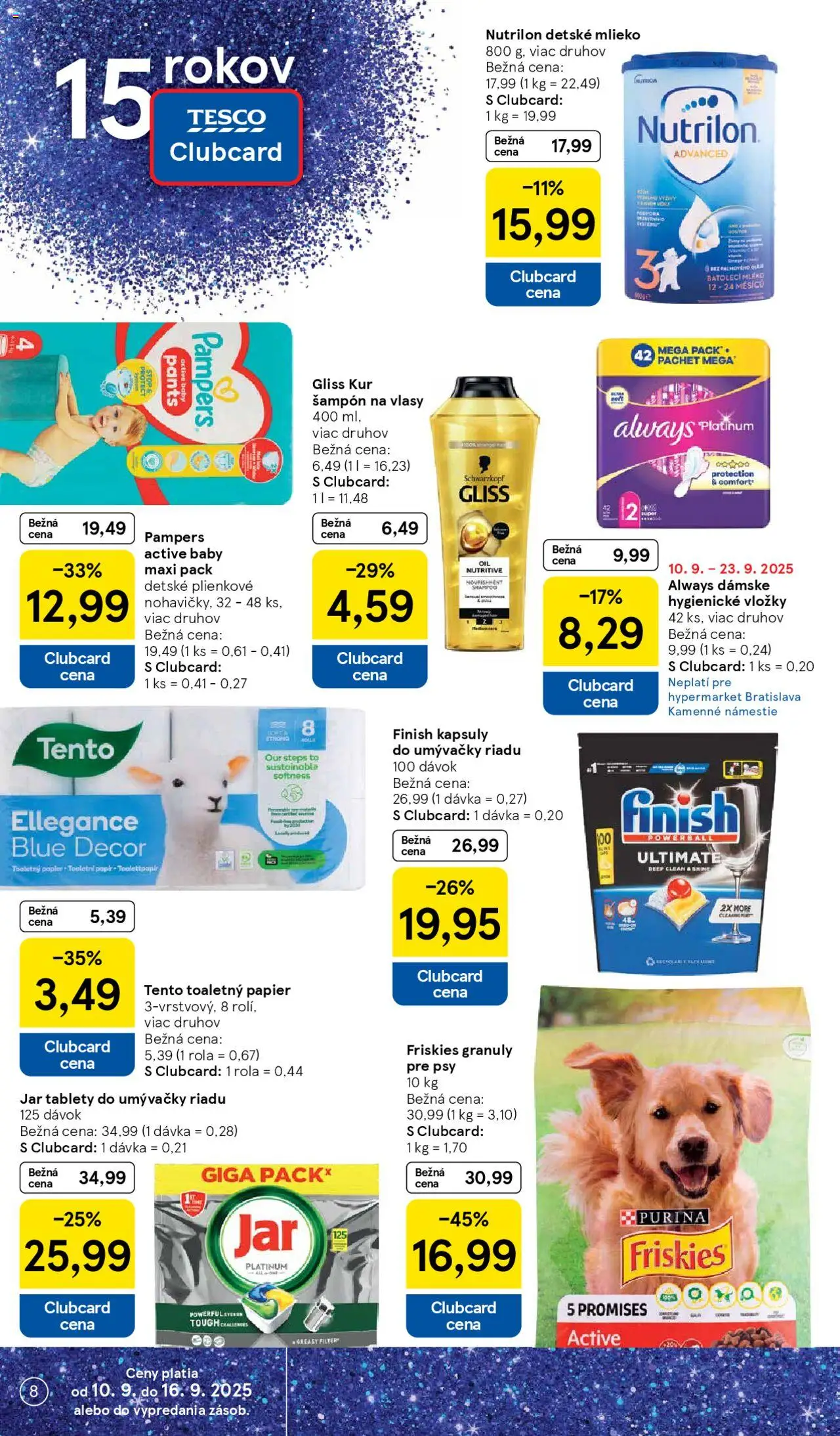 Nové Tesco akcie – leták je platný od 10.09.2025 | Strana: 8 | Produkty: Mlieko, Friskies, Nutrilon, Šampón