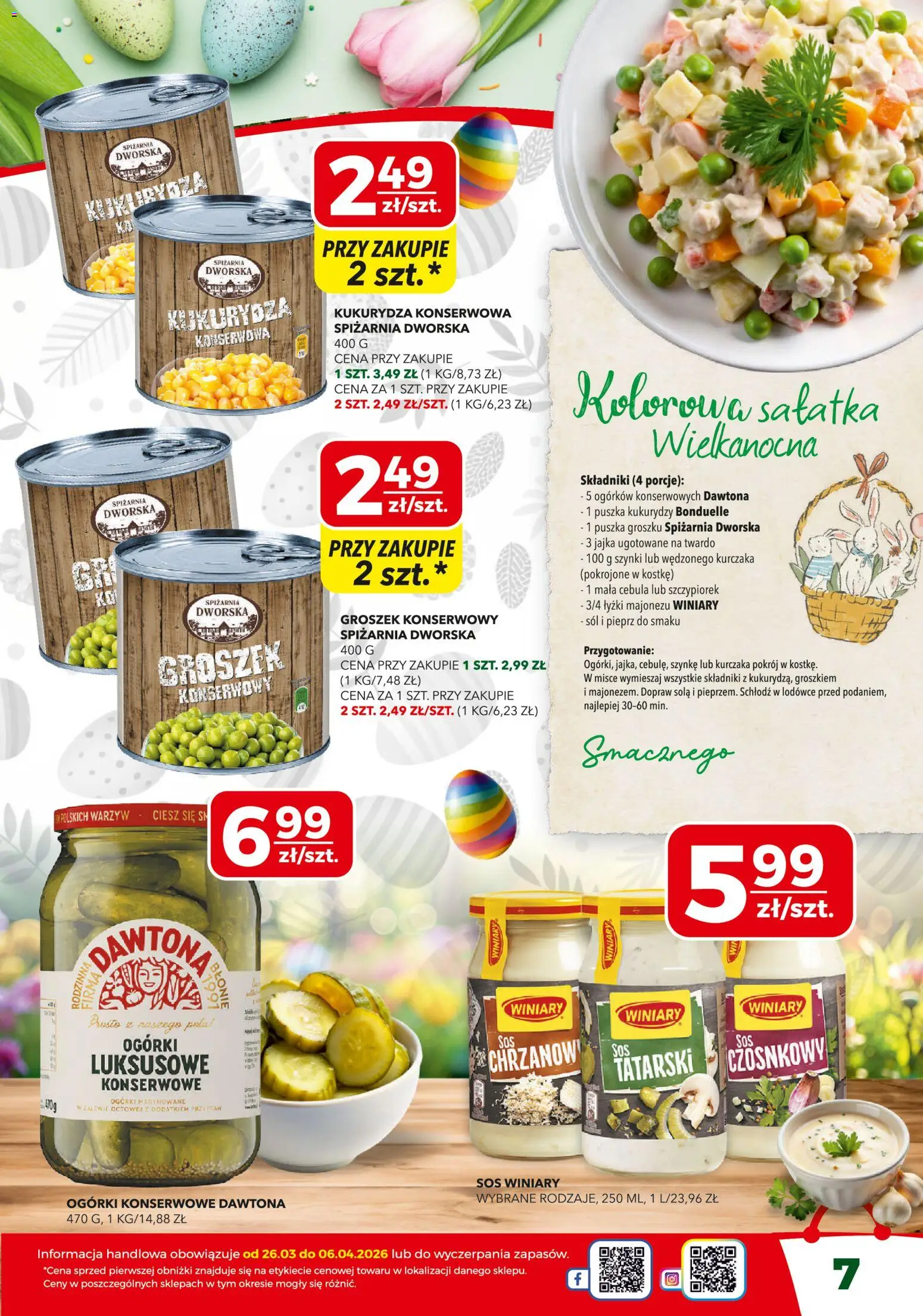 Top Market gazetka od 26.03.2026 | Strona: 7 | Produkty: Groszek konserwowy, Sałatka, Pieprz, Ogórki konserwowe