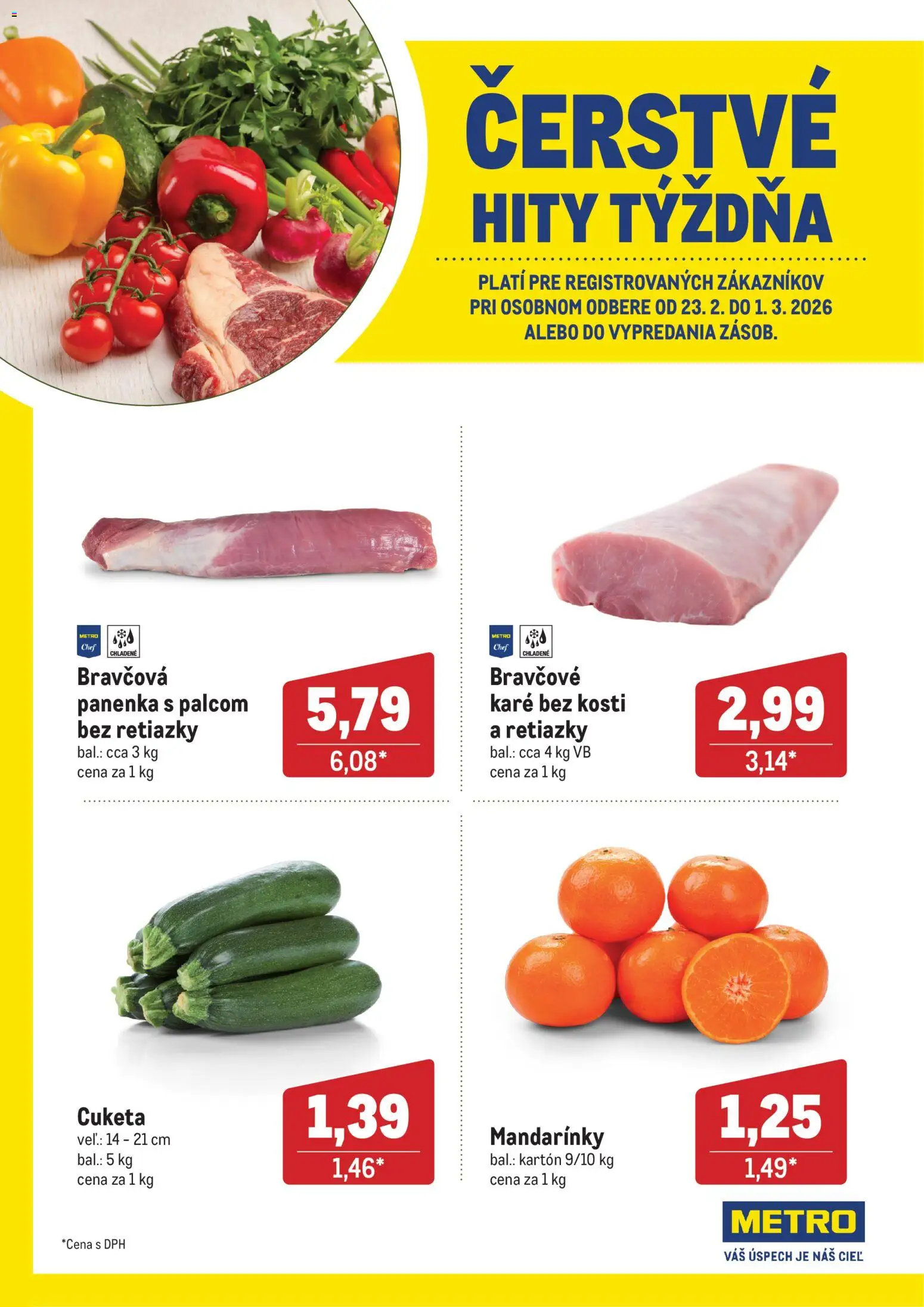 Nové Metro akcie – leták je platný od 23.02.2026 | Strana: 1 | Produkty: Bravčová panenka, Mandarinky, Cuketa, Bravčové karé