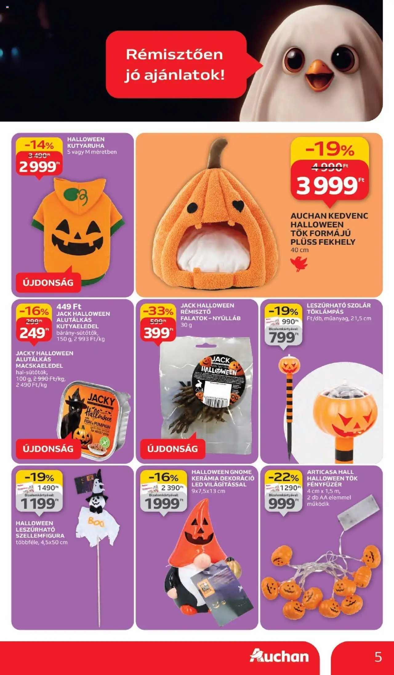 Auchan akciós ujság - amely érvényes a következő dátumtól: 02.10.2025 | Oldal: 5 | Termékek: Tök, Macskaeledel, Kutyaeledel, Dekoráció