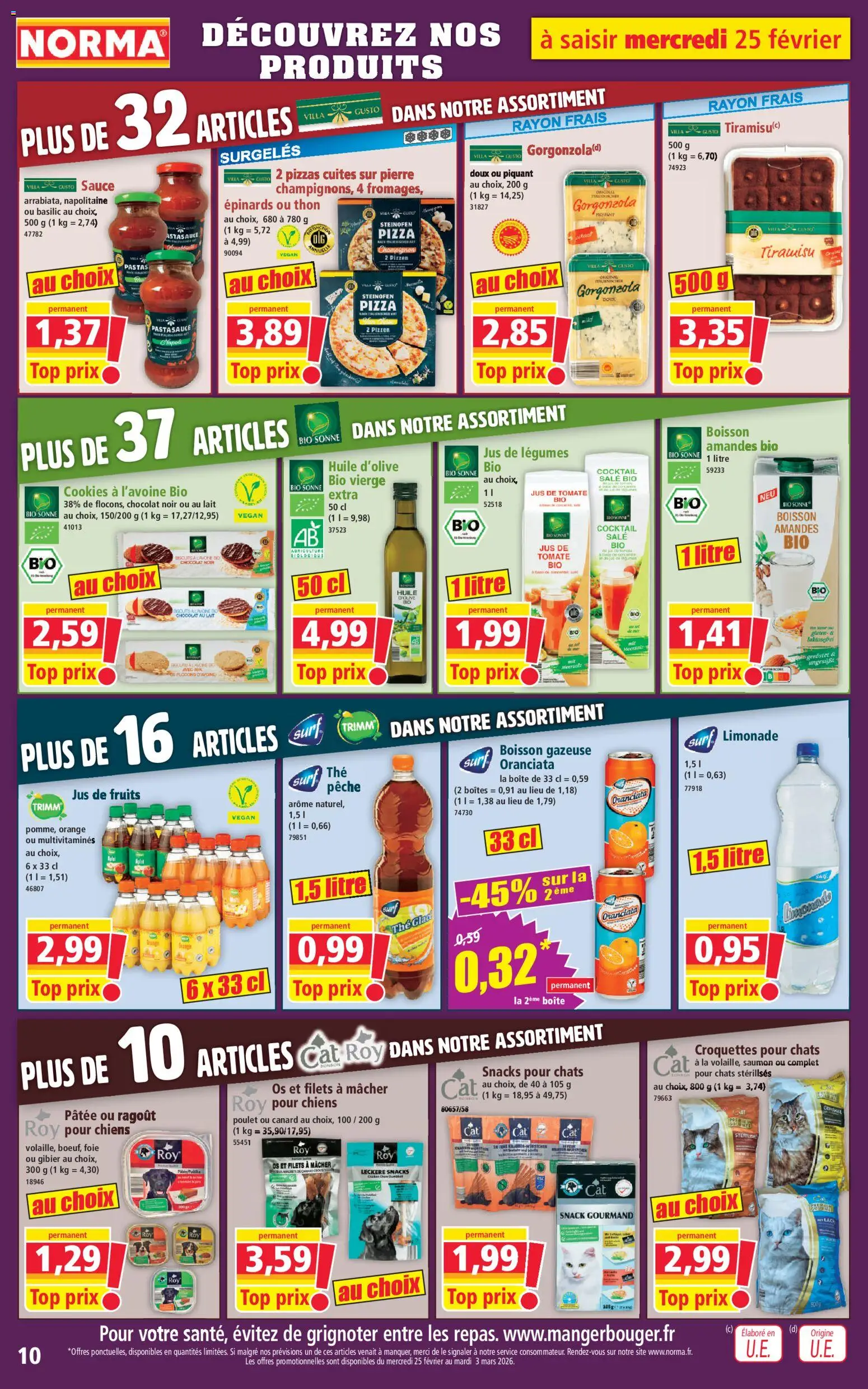 {H1} | Page: 10 | Produits: Limonade, Thé glacé, Lait, Chocolat