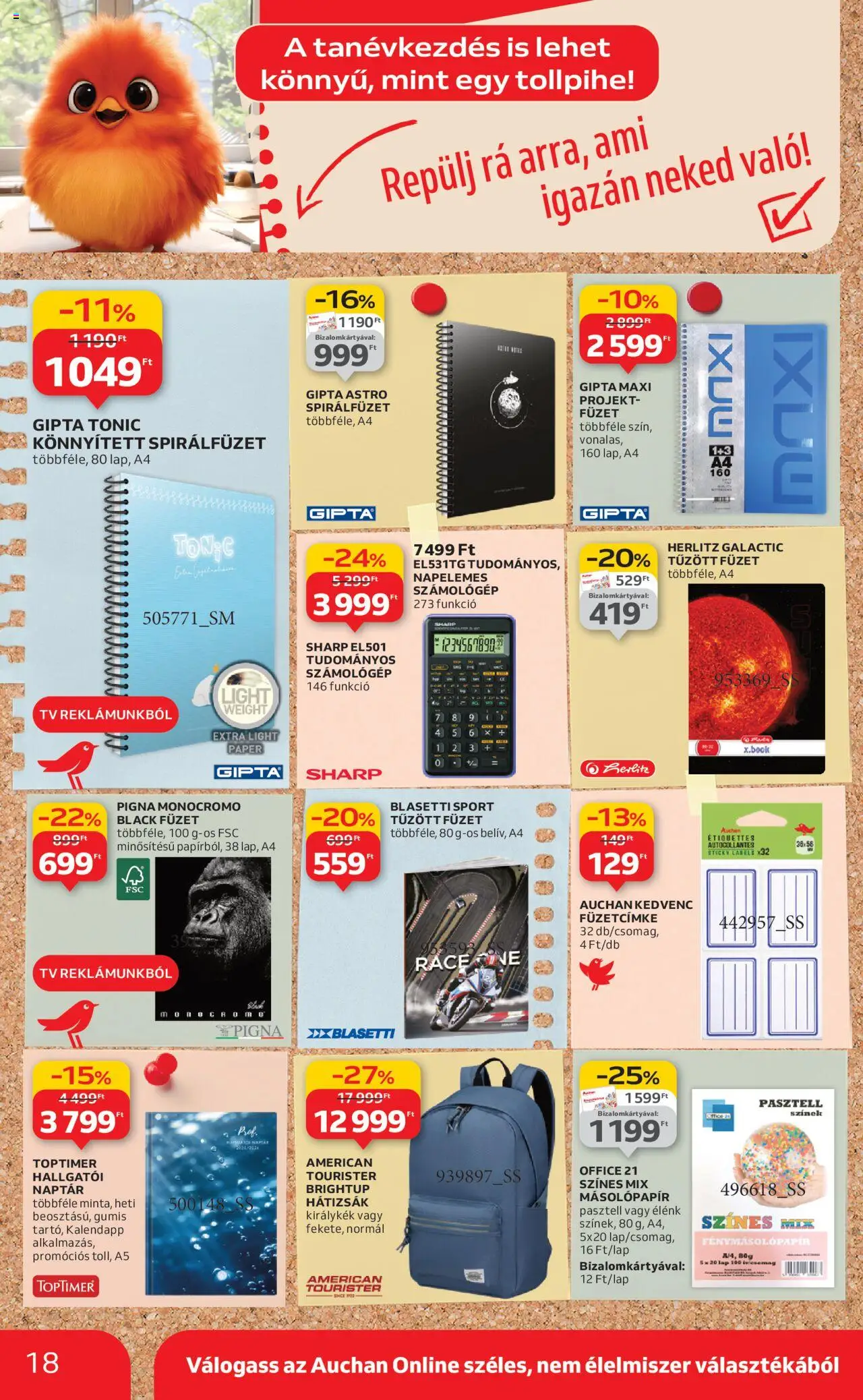 Auchan akciós ujság - amely érvényes a következő dátumtól: 21.08.2025 | Oldal: 18 | Termékek: Tonic, Hátizsák, Fénymásolópapír, Számológép