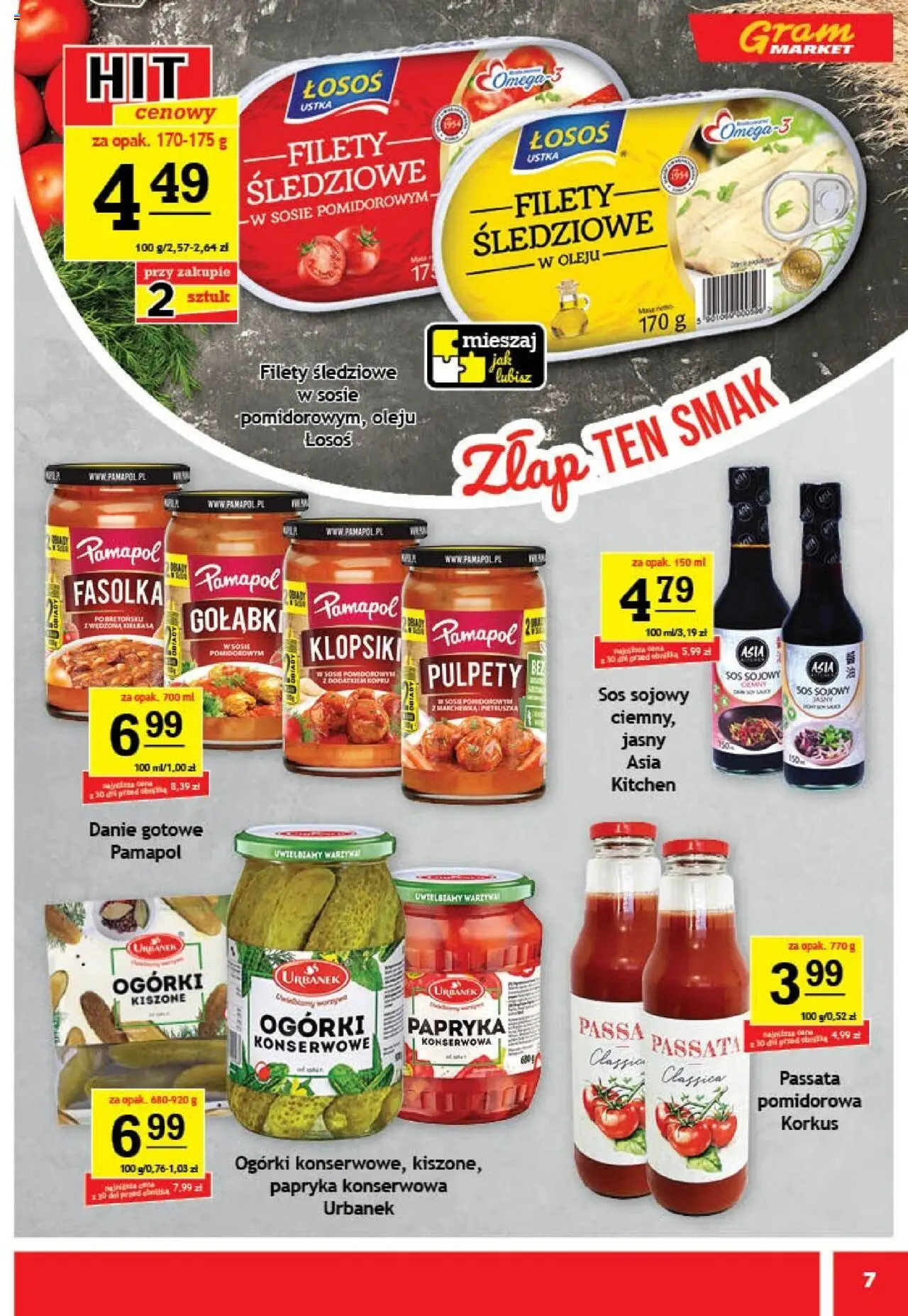 Gram Market Gazetka od 10.09.2025 | Strona: 7 | Produkty: Papryka konserwowa, Łosoś, Sos sojowy, Sos