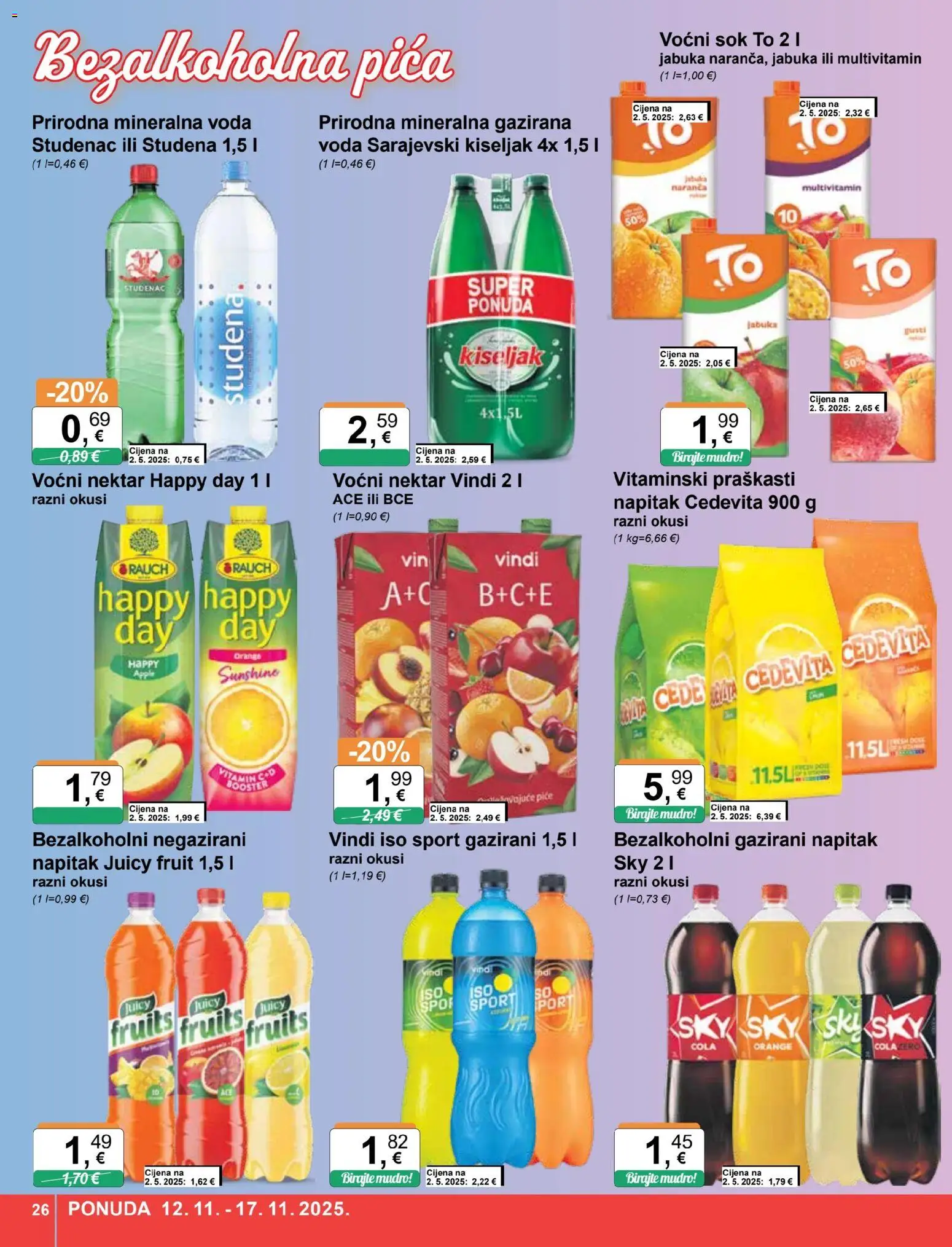 KTC katalog | vrijedi od 12.11.2025 | Stranica: 26 | Proizvodi: Mineralna voda, Sarajevski kiseljak, Cedevita, Jabuka