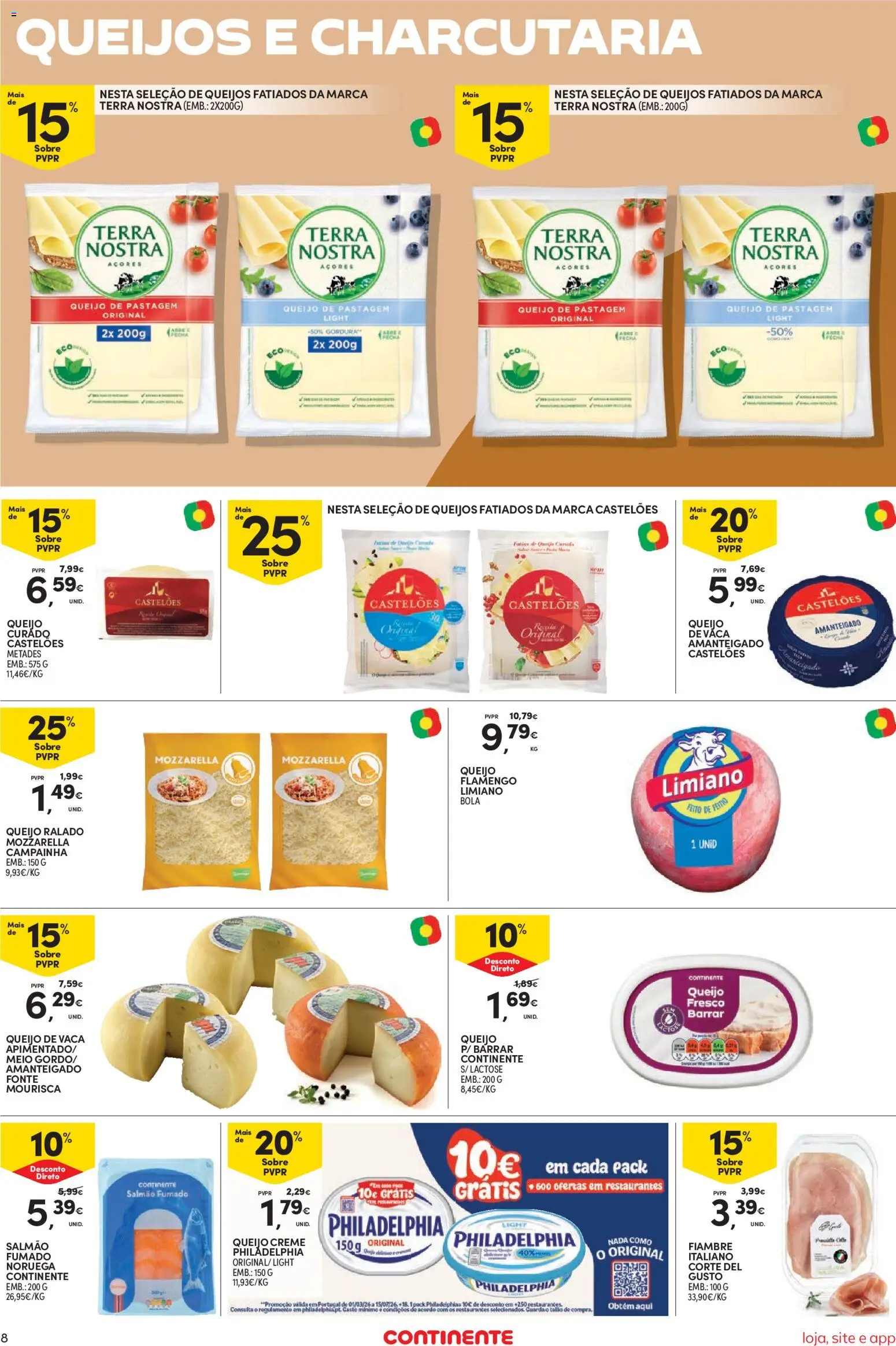 Continente Semanal Continente Bom Dia │ válido de 28.04.2026 | Página: 8 | Produtos: Cream cheese, Campainha, Salmão, Queijo