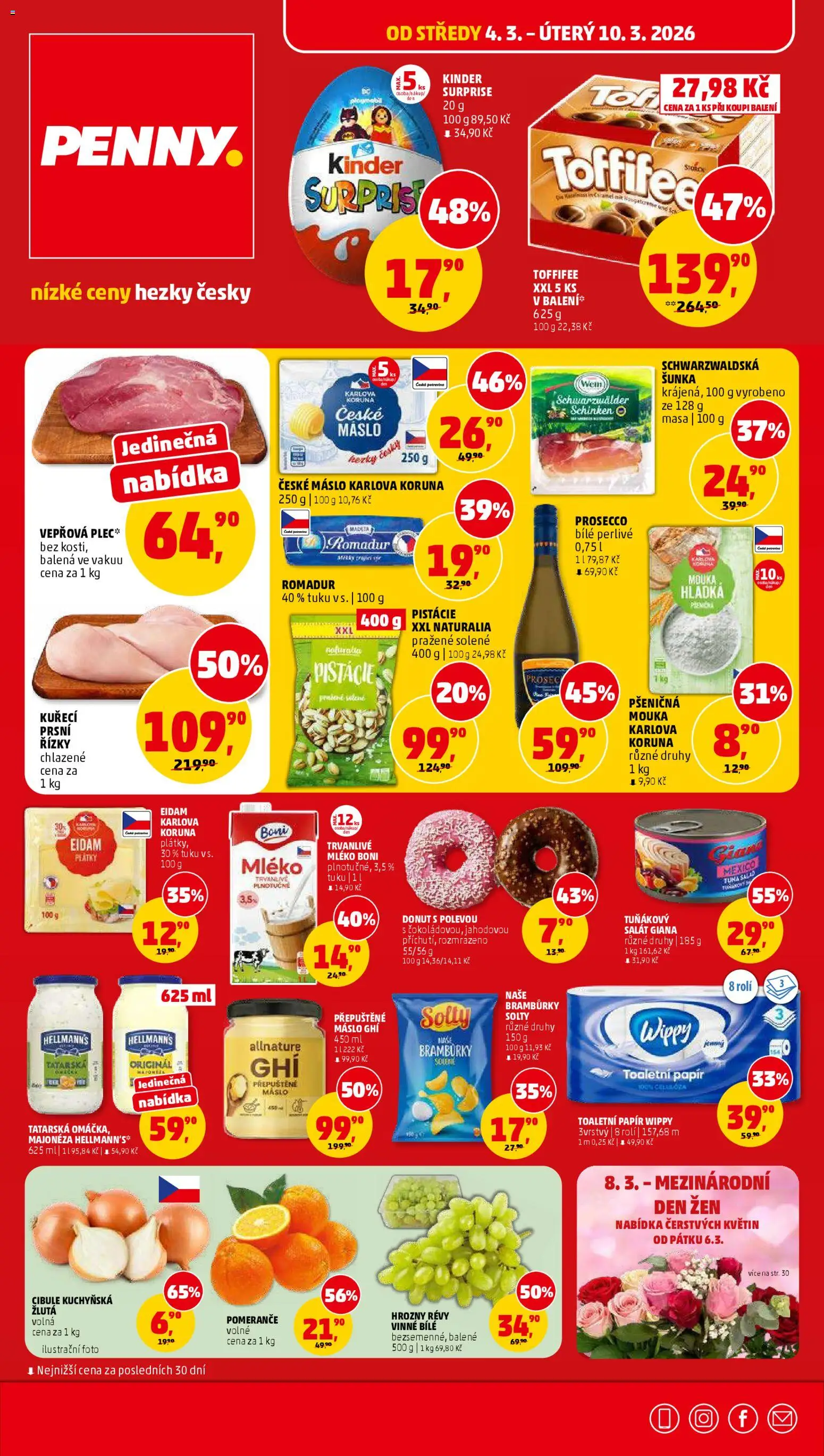 Penny Market leták od 04.03.2026 | Strana: 1 | Produkty: Máslo, Kinder, Hrozny, Tuňákový salát