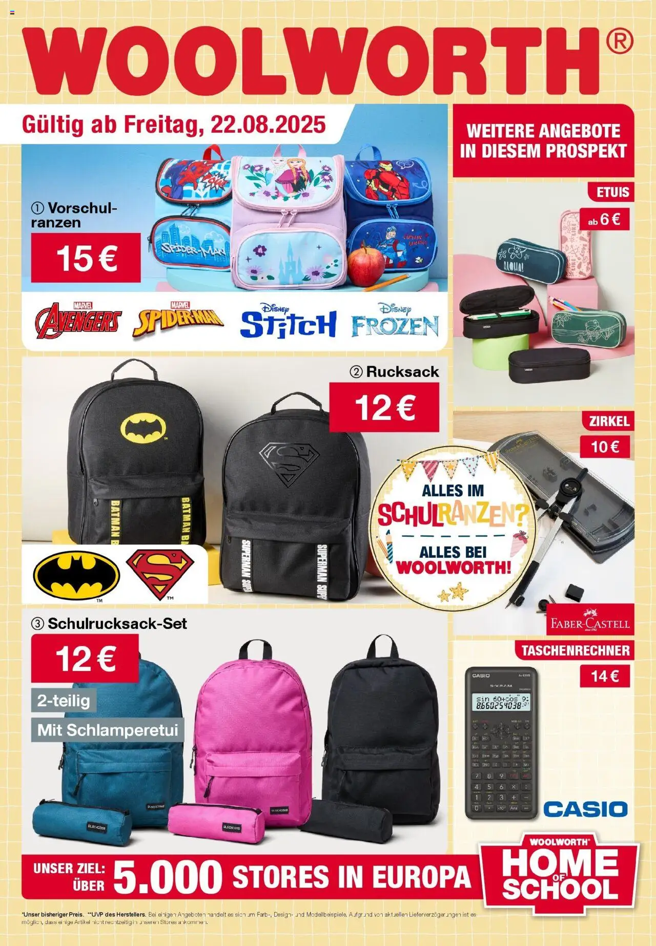 Woolworth Flugblatt gültig ab 22.08.2025 | Seite: 1 | Produkte: Rucksack, Taschenrechner