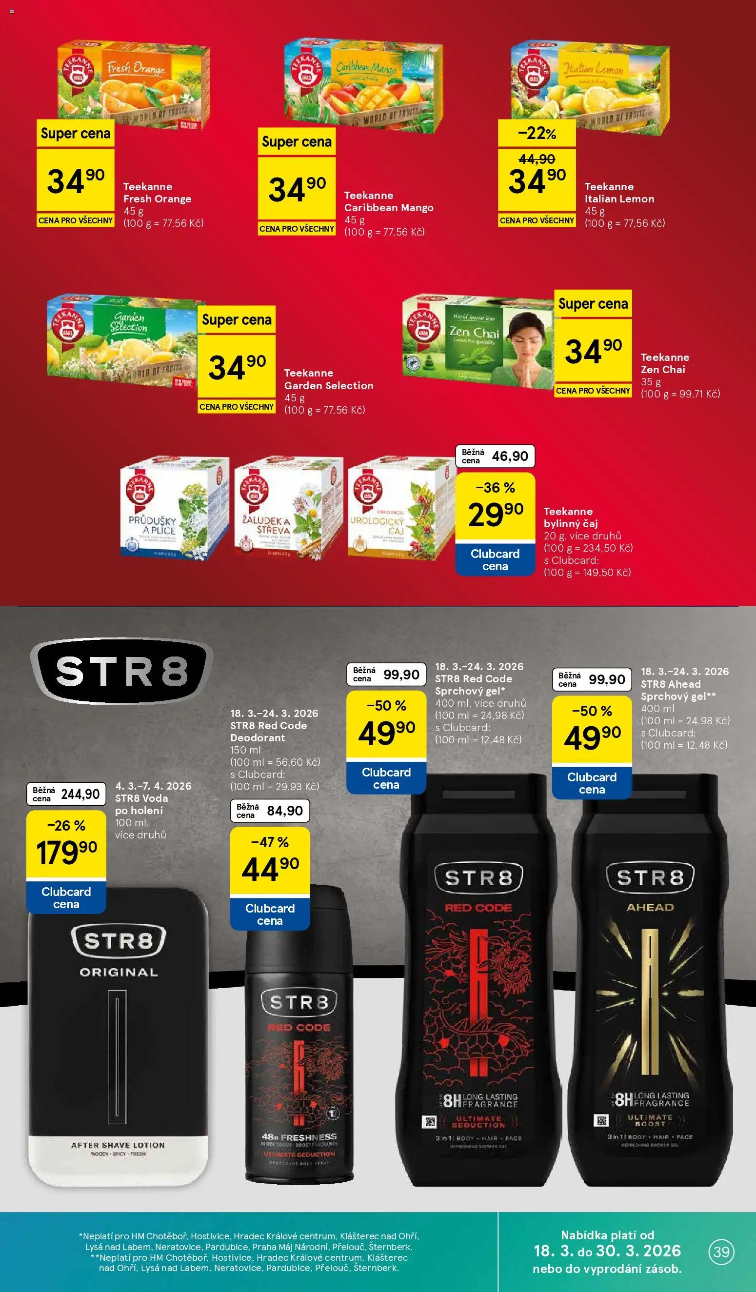 Tesco leták - Hypermarket od 18.03.2026 | Strana: 39 | Produkty: Sprchový gel, Deodorant, Voda, Teekanne