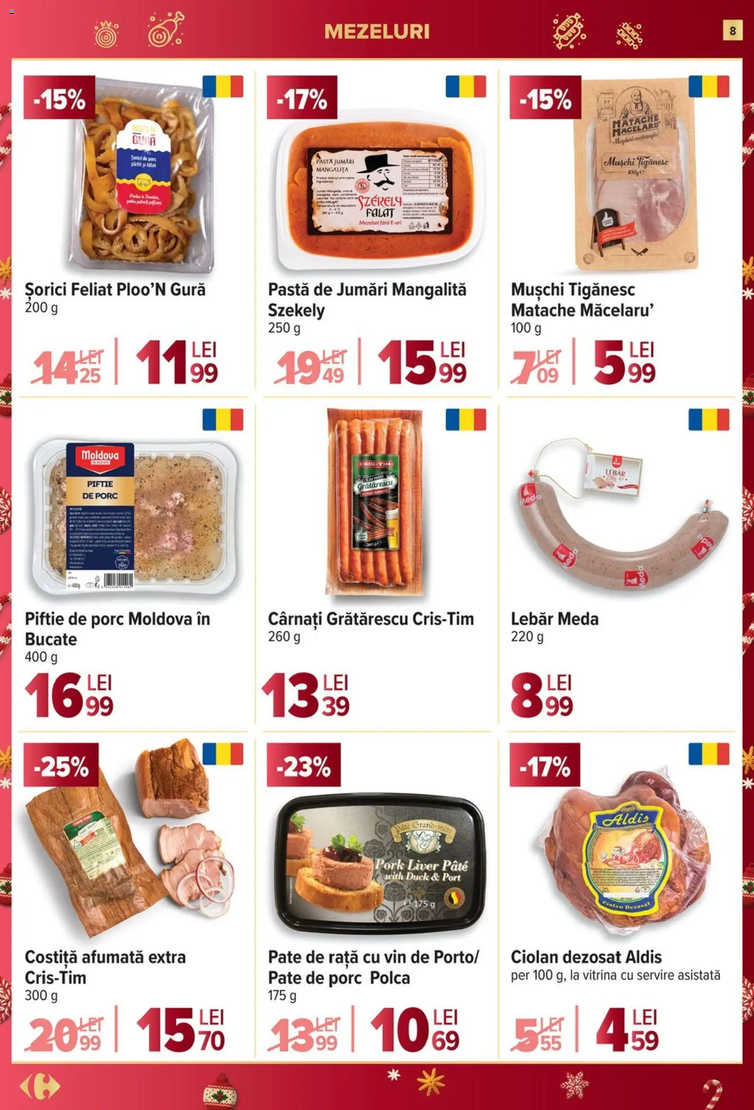Noul catalog Carrefour – valabil de la 17.12.2025 | Pagină: 8 | Produse: Pate, Vitrină, Vin, Cârnați