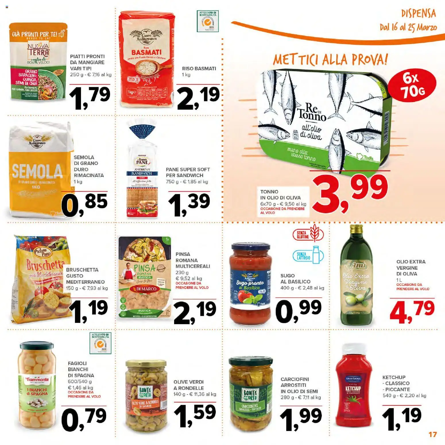 Volantino Todis del 16.03.2026 | Pagina: 17 | Prodotti: Fagioli, Tonno, Sugo, Olio di Oliva