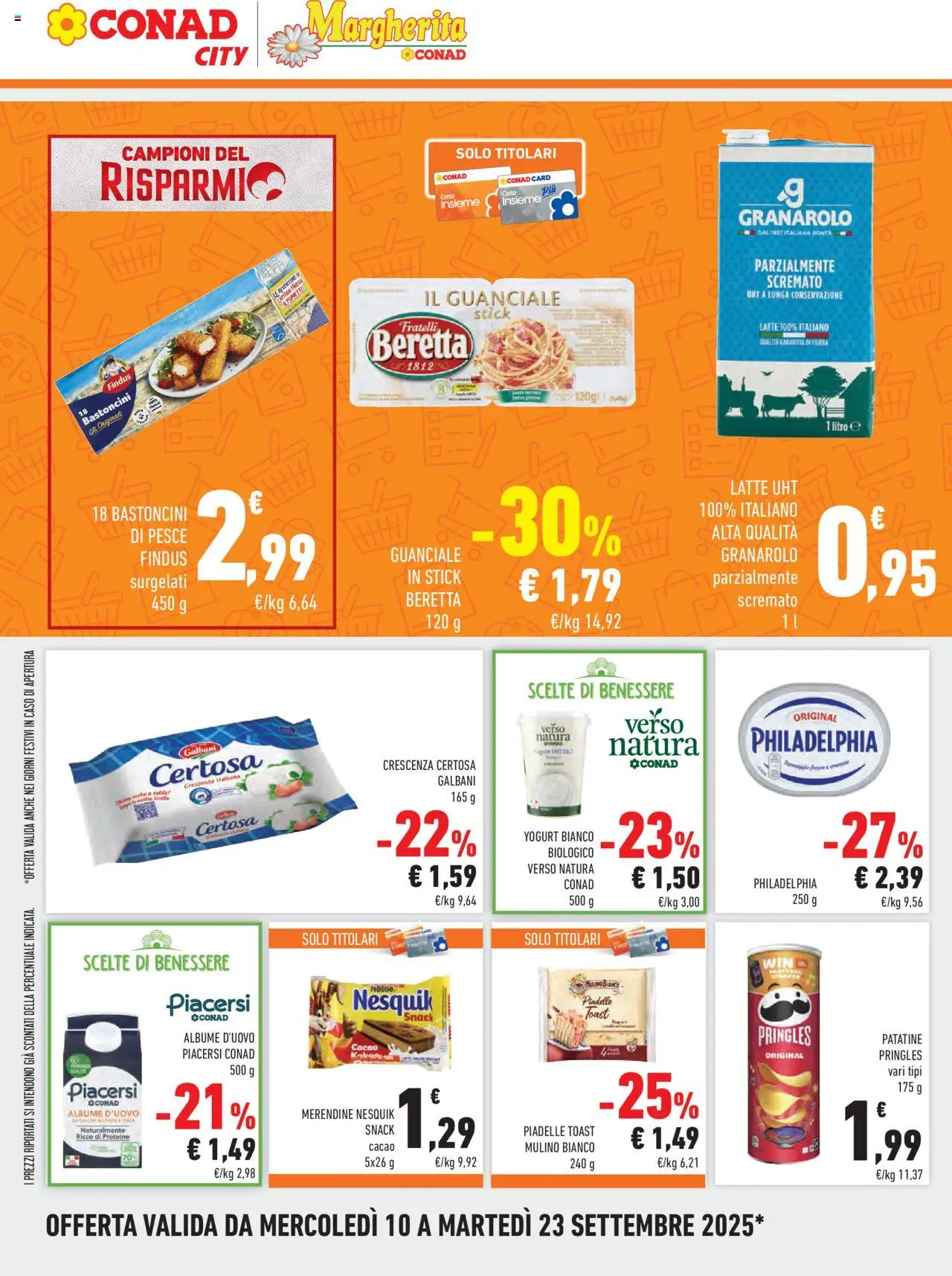 Volantino Conad del 10.09.2025 | Pagina: 4 | Prodotti: Pesce, Latte, Speaker, Merendine